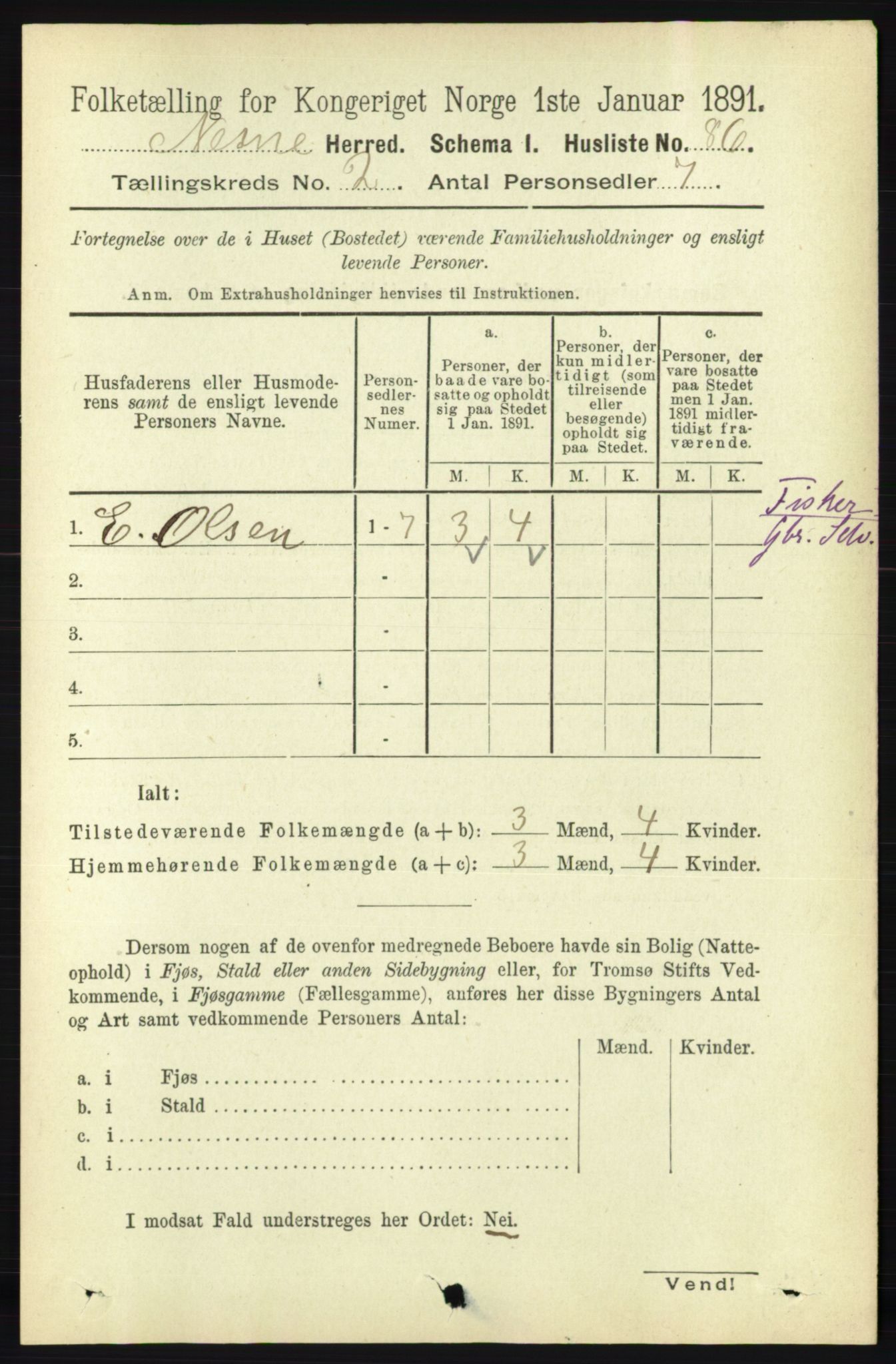 RA, 1891 census for 1828 Nesna, 1891, p. 830