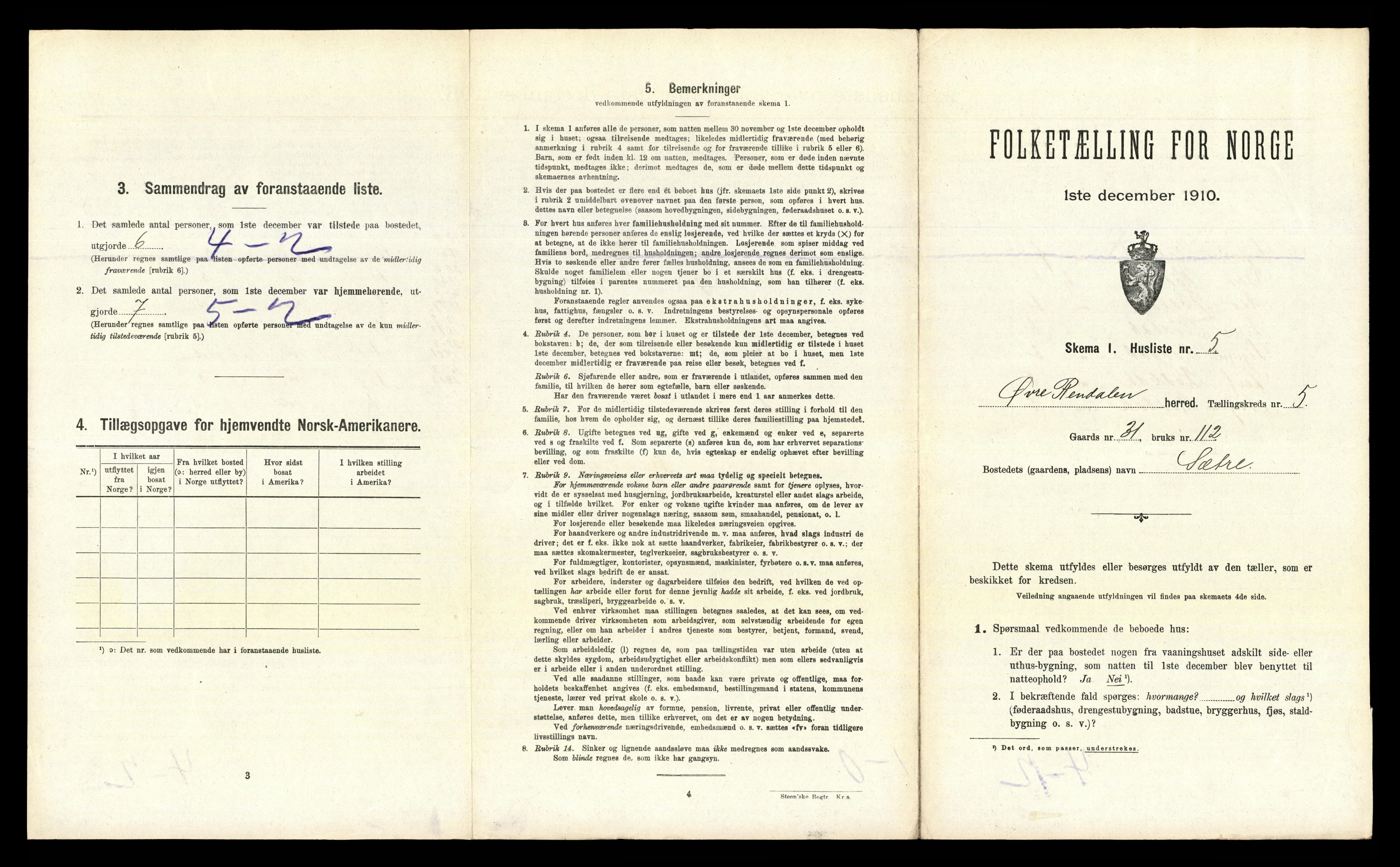 RA, 1910 census for Øvre Rendal, 1910, p. 380