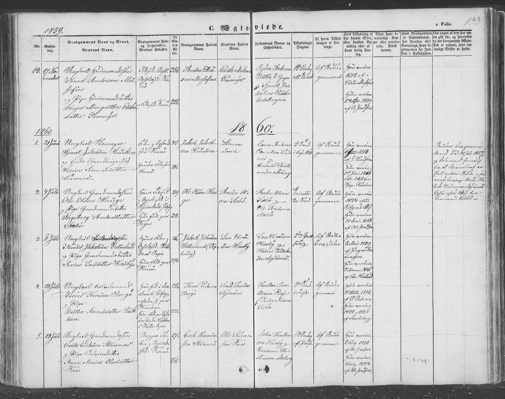 Finnøy sokneprestkontor, SAST/A-101825/H/Ha/Haa/L0007: Parish register (official) no. A 7, 1847-1862, p. 133