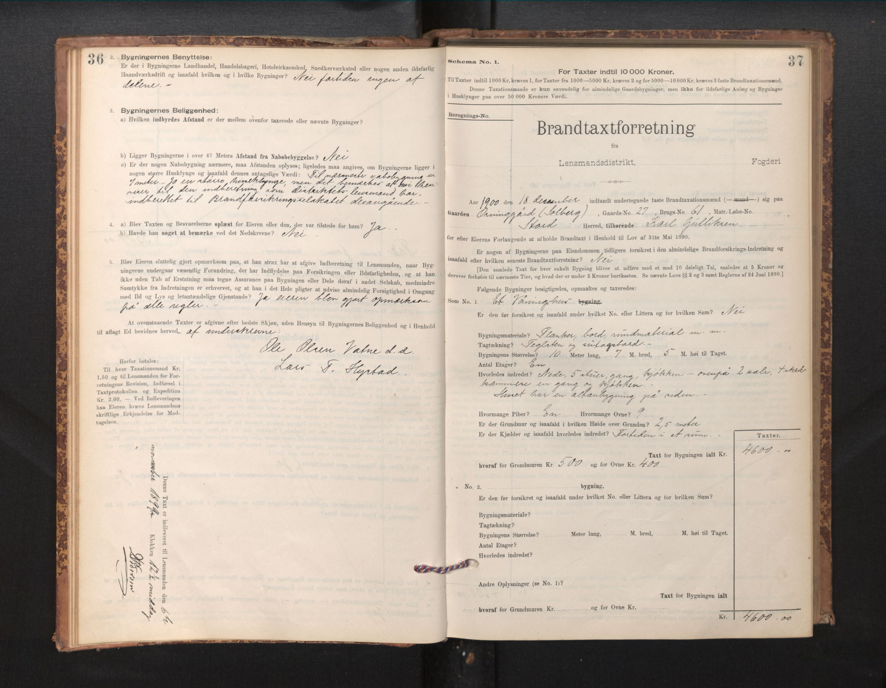 Lensmannen i Stord, SAB/A-35001/0012/L0002: Branntakstprotokoll, skjematakst, 1897-1922, p. 36-37