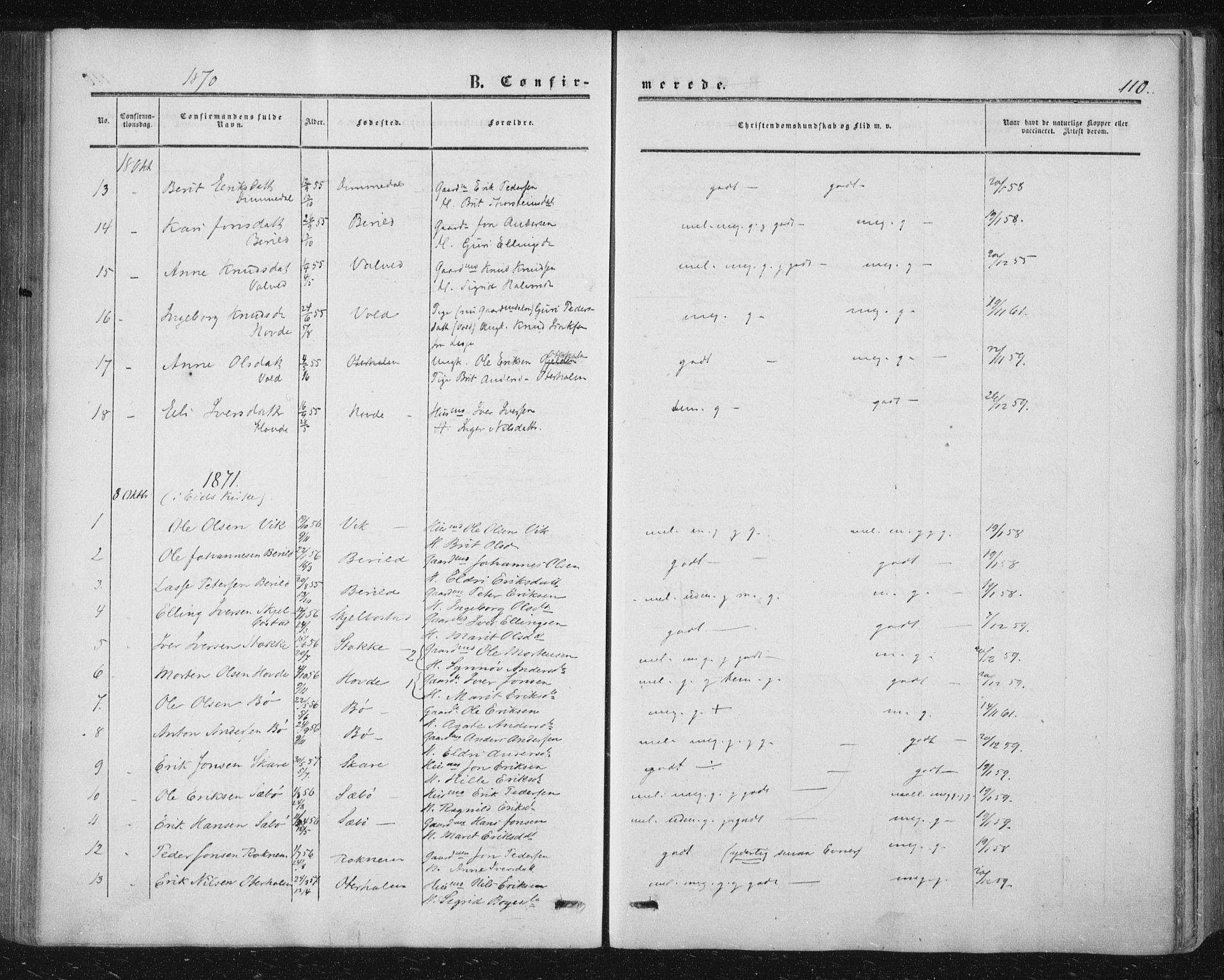 Ministerialprotokoller, klokkerbøker og fødselsregistre - Møre og Romsdal, AV/SAT-A-1454/543/L0562: Parish register (official) no. 543A02, 1854-1884, p. 110