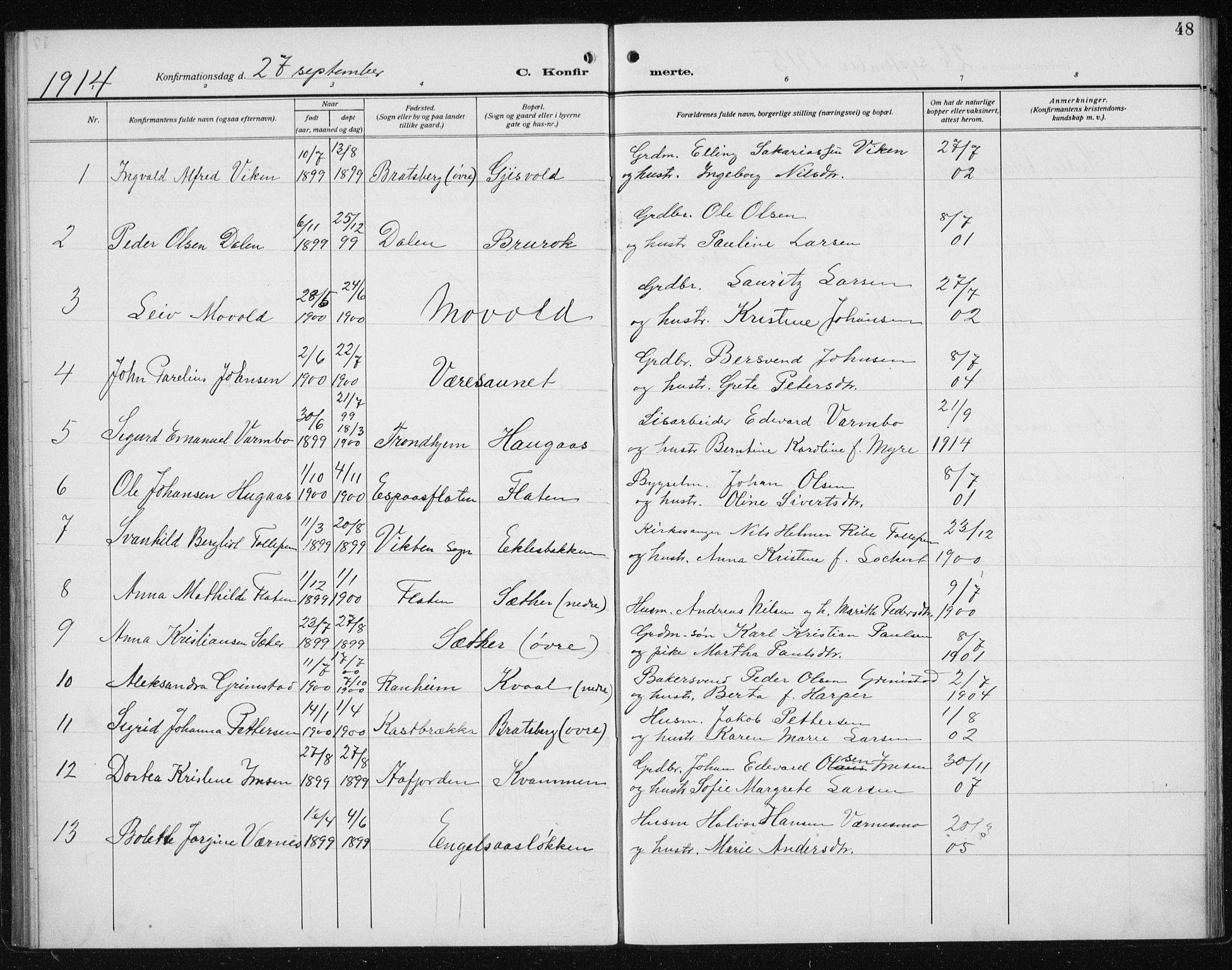 Ministerialprotokoller, klokkerbøker og fødselsregistre - Sør-Trøndelag, SAT/A-1456/608/L0342: Parish register (copy) no. 608C08, 1912-1938, p. 48
