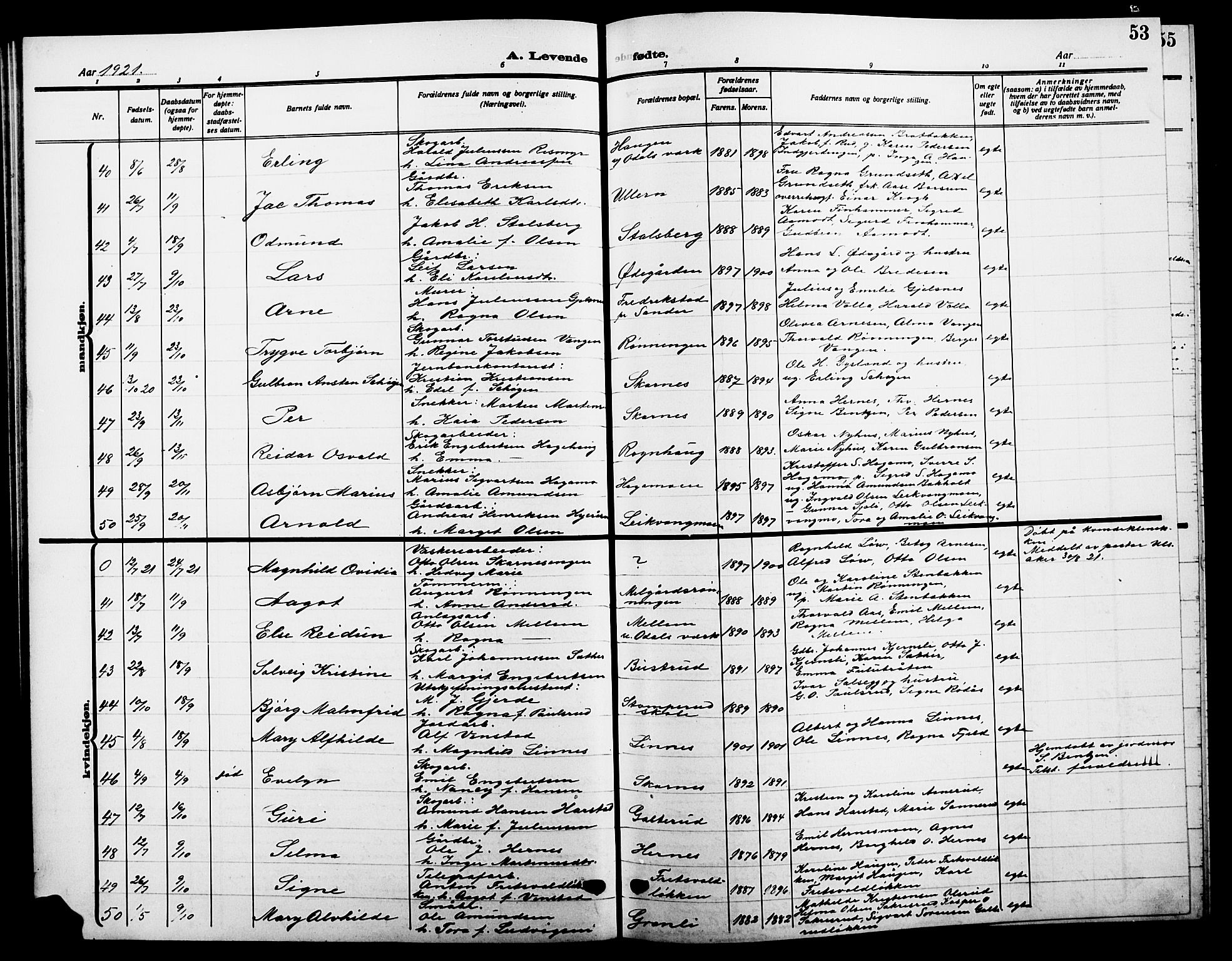 Sør-Odal prestekontor, SAH/PREST-030/H/Ha/Hab/L0008: Parish register (copy) no. 8, 1913-1923, p. 53