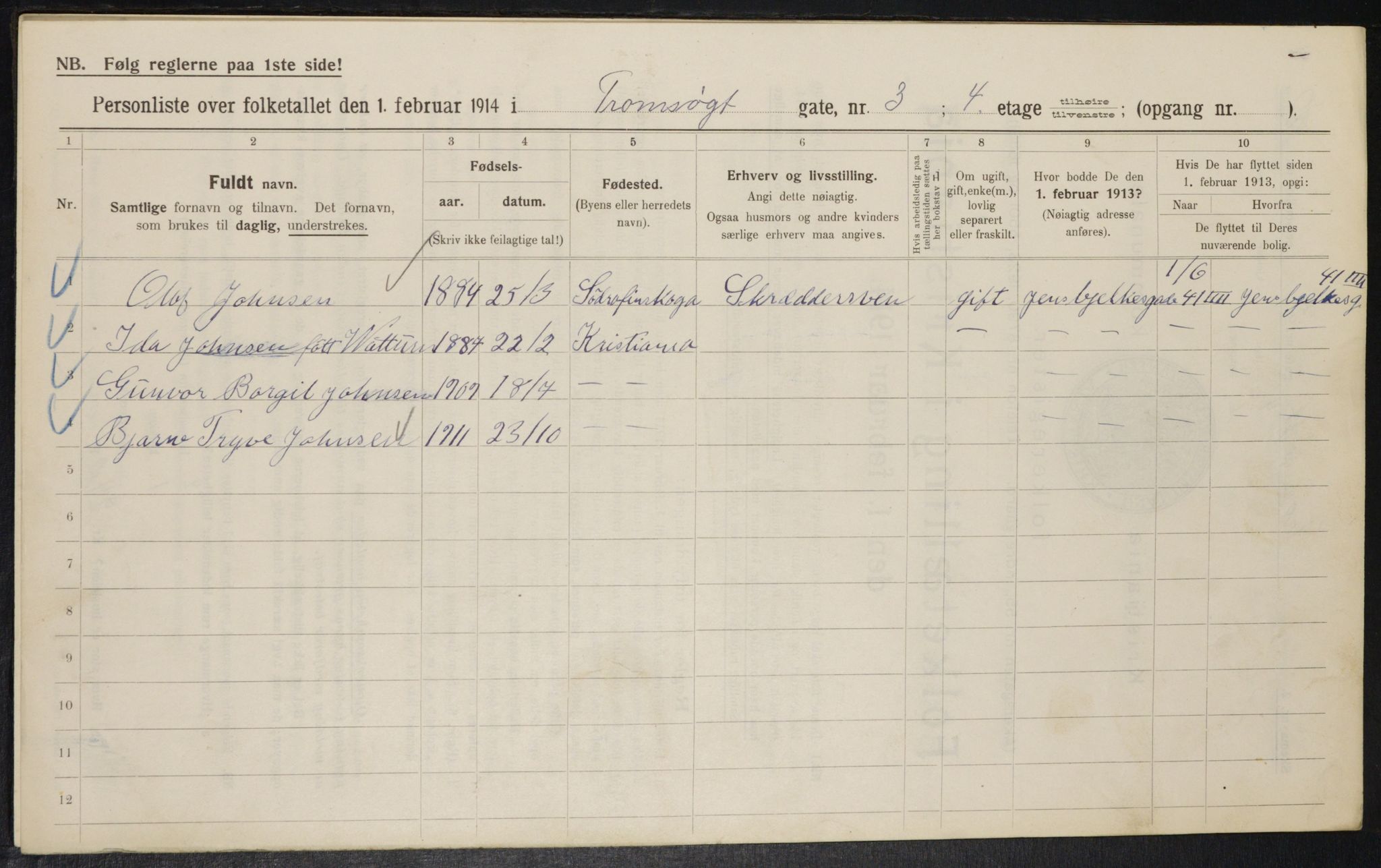 OBA, Municipal Census 1914 for Kristiania, 1914, p. 116420