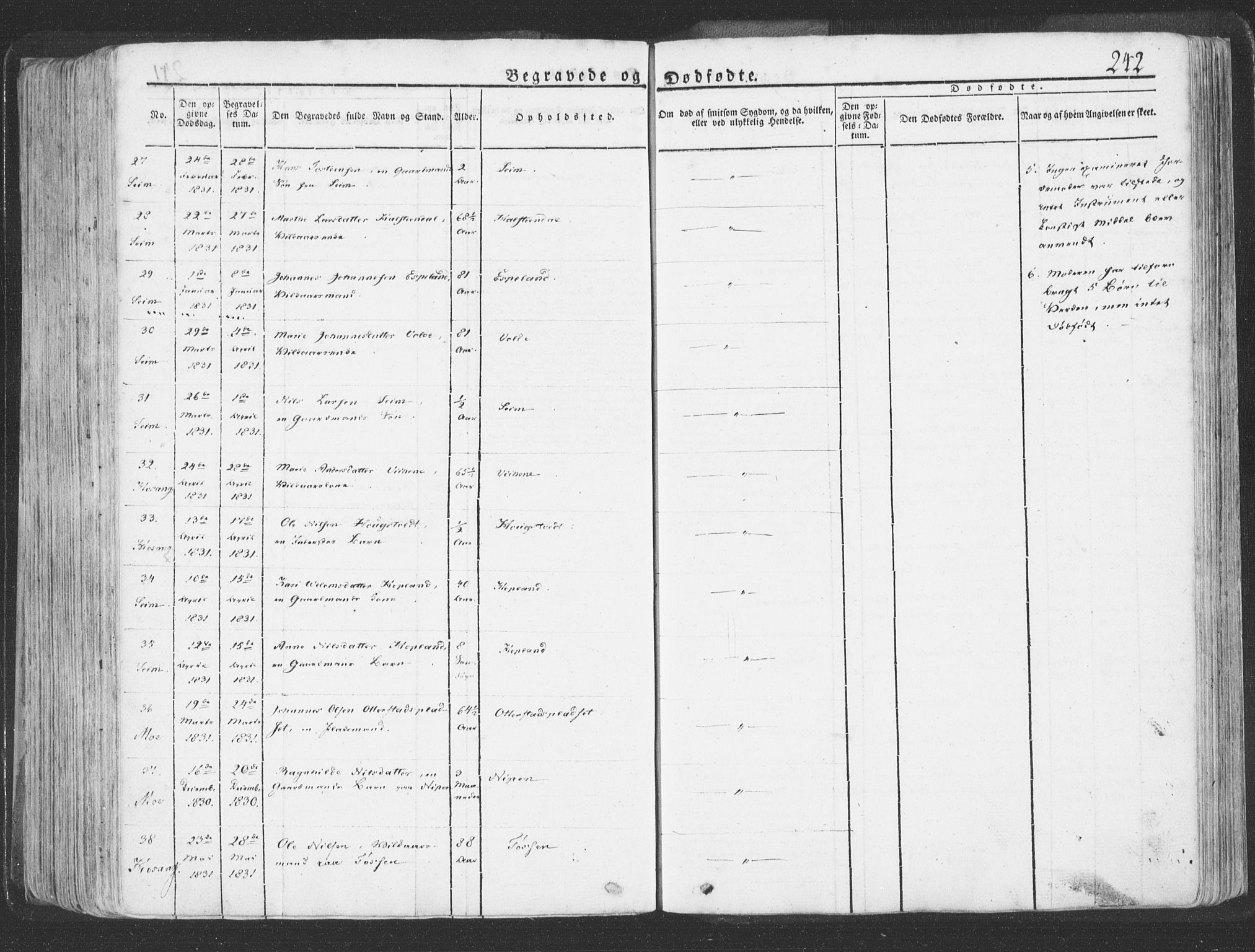 Hosanger sokneprestembete, AV/SAB-A-75801/H/Haa: Parish register (official) no. A 6, 1824-1835, p. 242