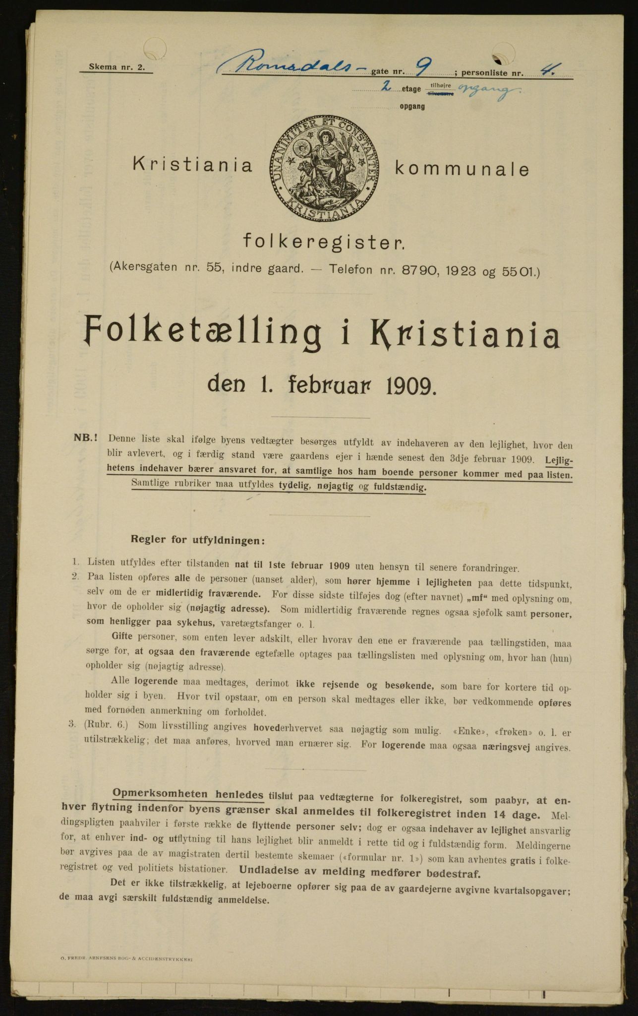 OBA, Municipal Census 1909 for Kristiania, 1909, p. 75554