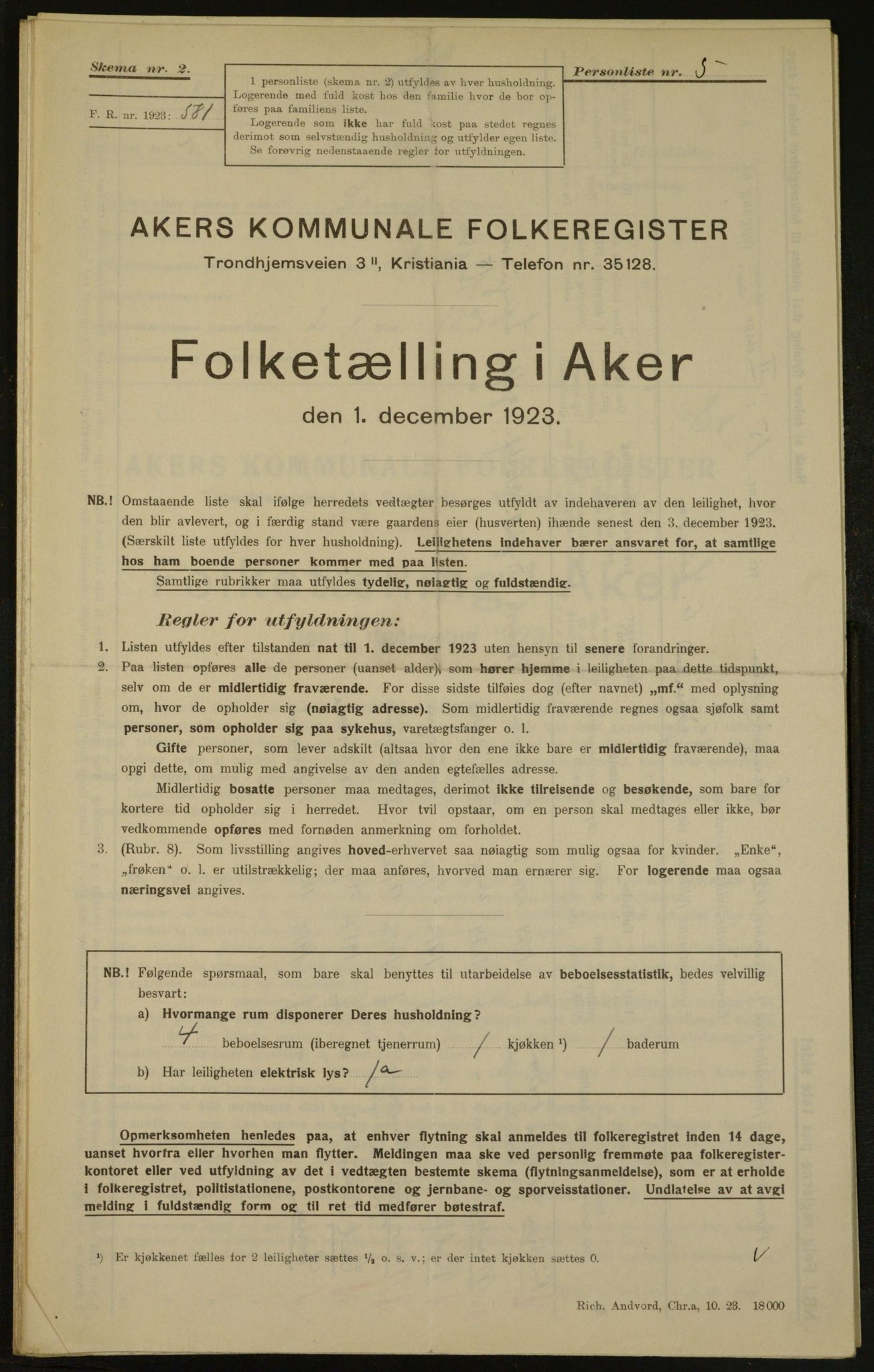 , Municipal Census 1923 for Aker, 1923, p. 3377