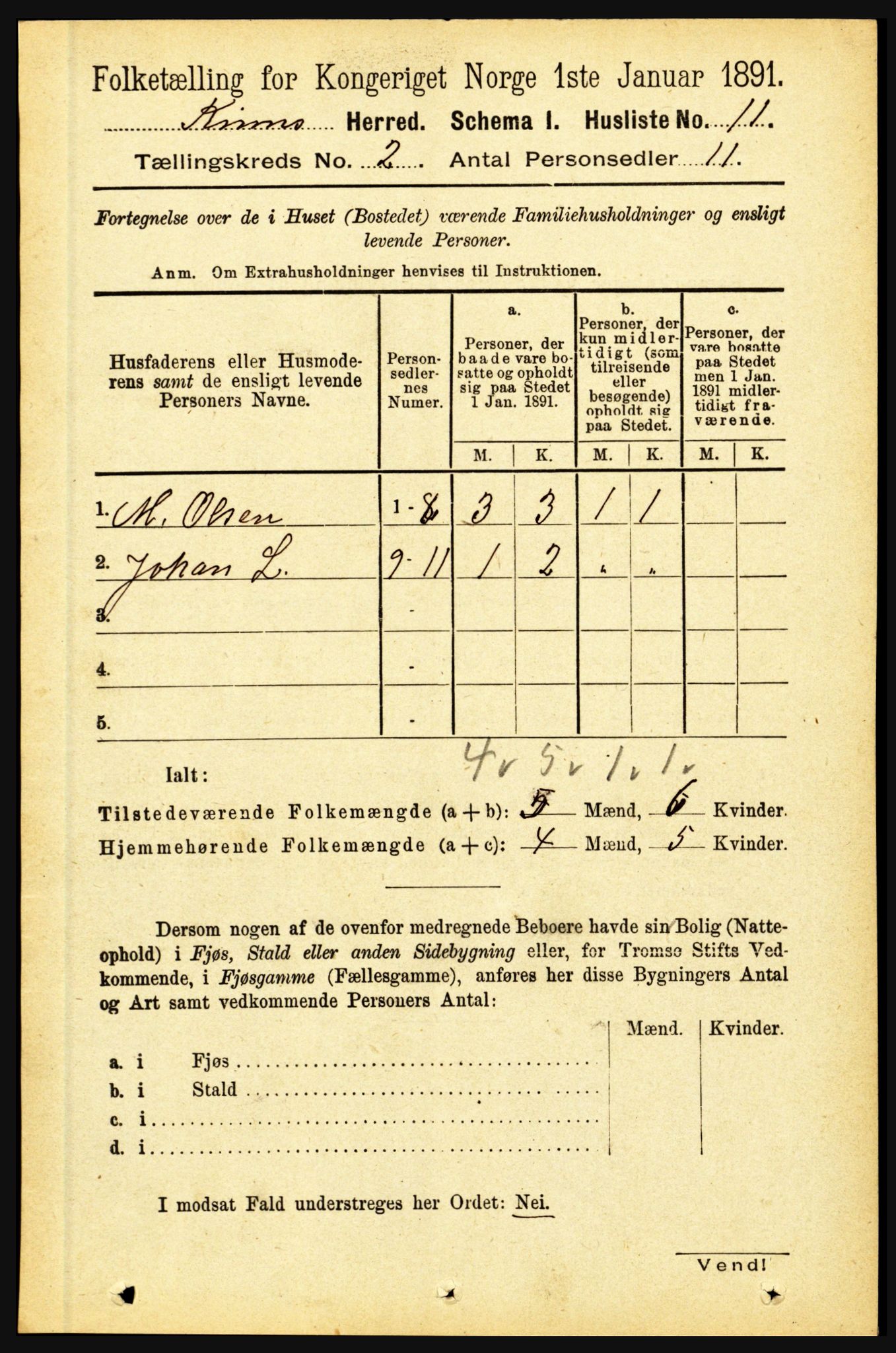 RA, 1891 census for 1437 Kinn, 1891, p. 487