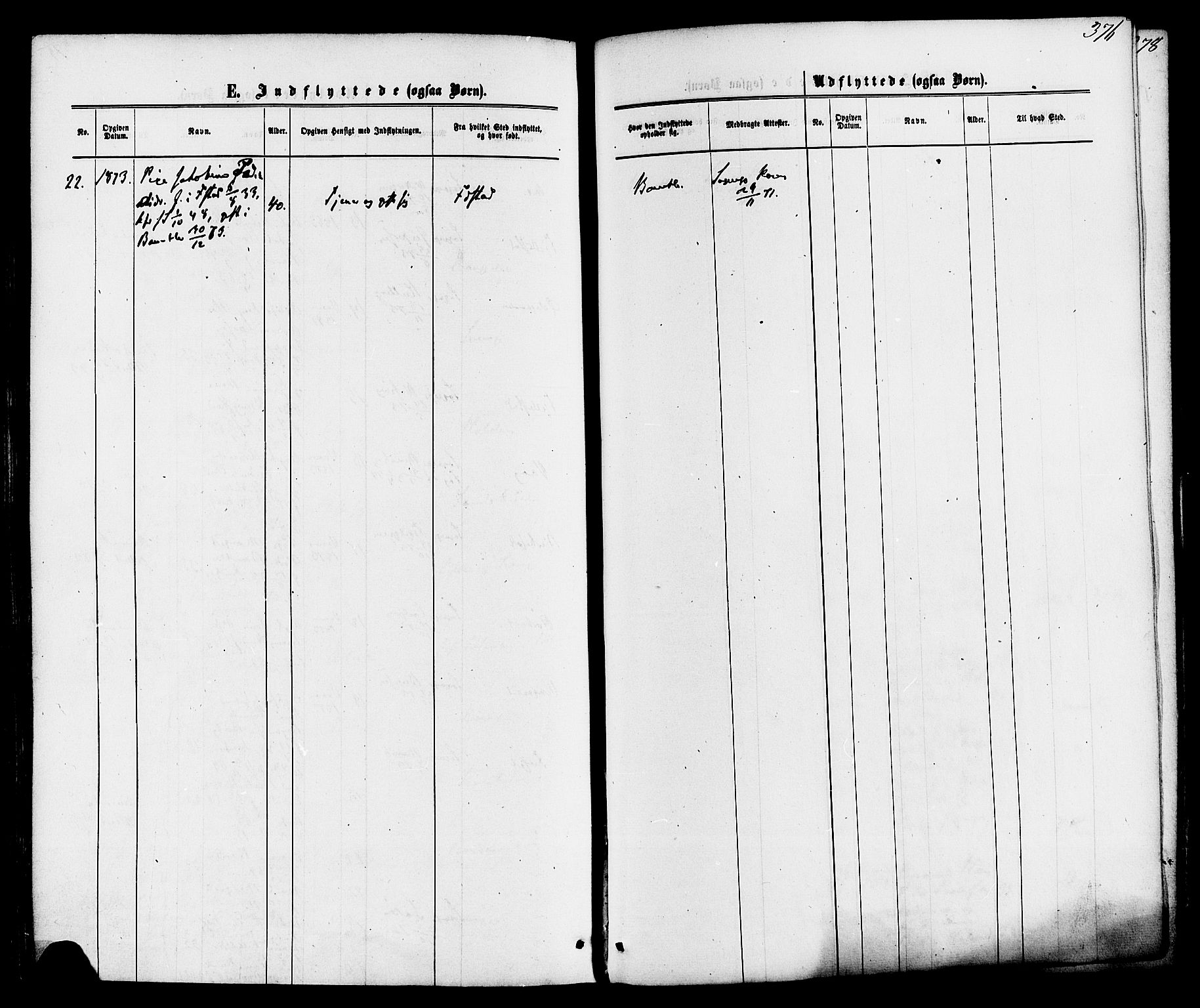 Bamble kirkebøker, AV/SAKO-A-253/F/Fa/L0006: Parish register (official) no. I 6, 1869-1877, p. 376