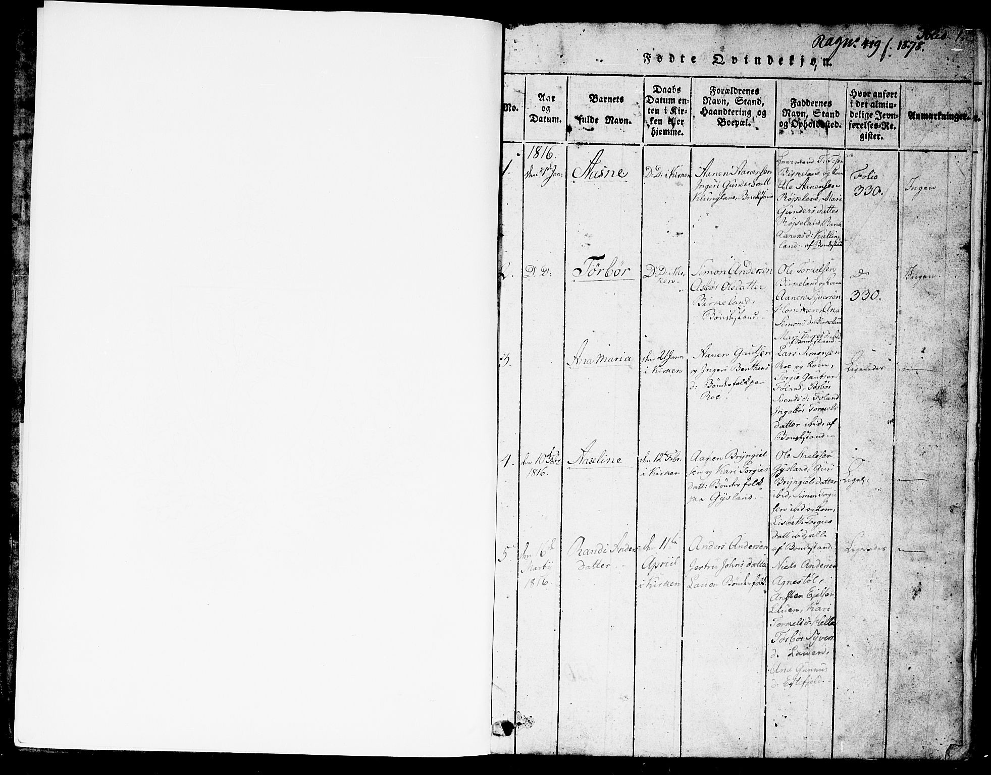 Hægebostad sokneprestkontor, AV/SAK-1111-0024/F/Fb/Fba/L0001: Parish register (copy) no. B 1, 1815-1844, p. 1