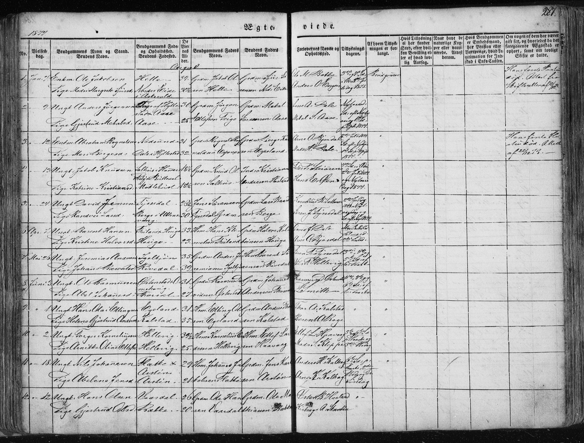 Fjaler sokneprestembete, SAB/A-79801/H/Haa/Haaa/L0006: Parish register (official) no. A 6, 1835-1884, p. 287