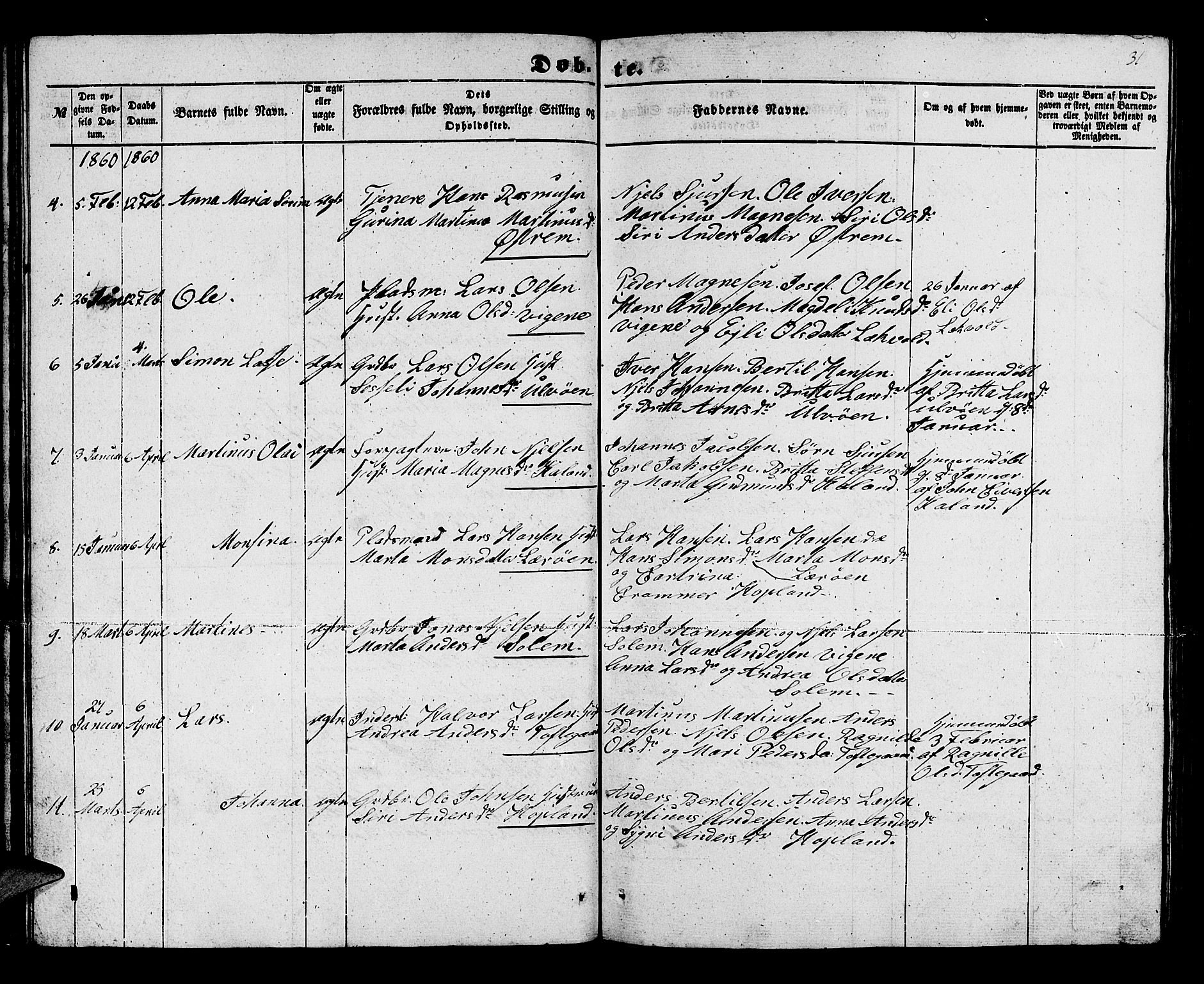 Lindås Sokneprestembete, SAB/A-76701/H/Hab: Parish register (copy) no. C 1, 1853-1867, p. 31