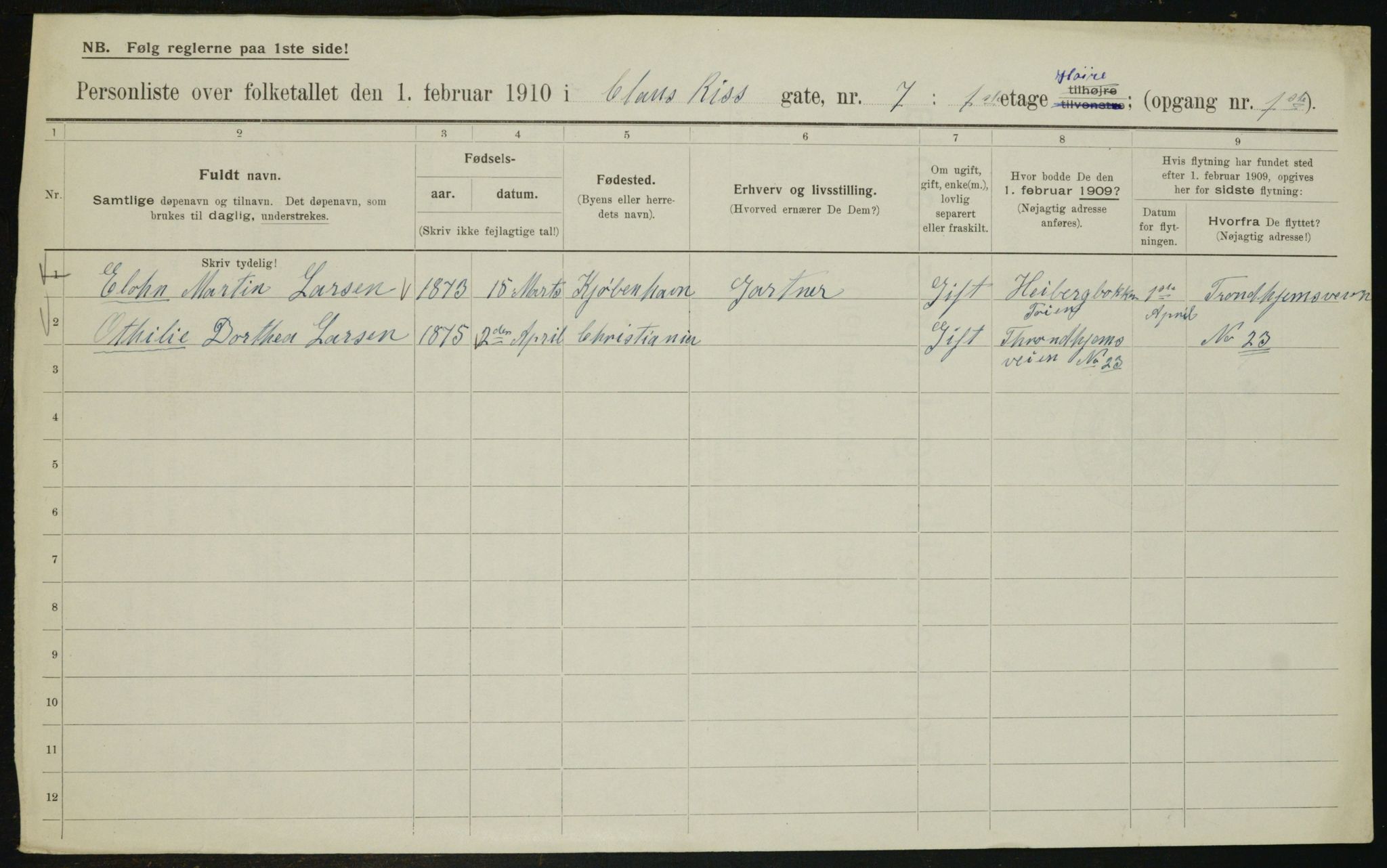 OBA, Municipal Census 1910 for Kristiania, 1910, p. 12253