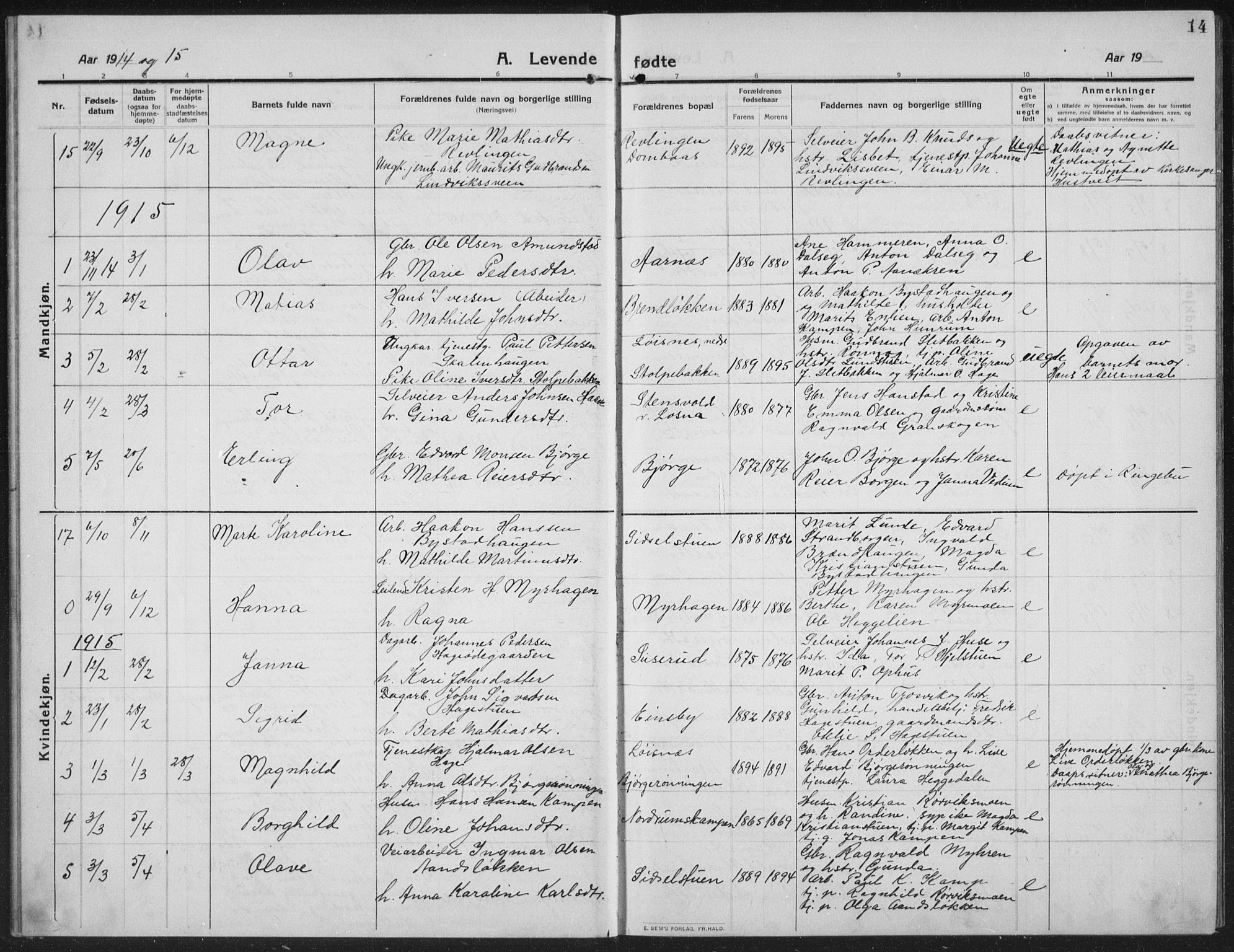 Ringebu prestekontor, AV/SAH-PREST-082/H/Ha/Hab/L0010: Parish register (copy) no. 10, 1911-1934, p. 14