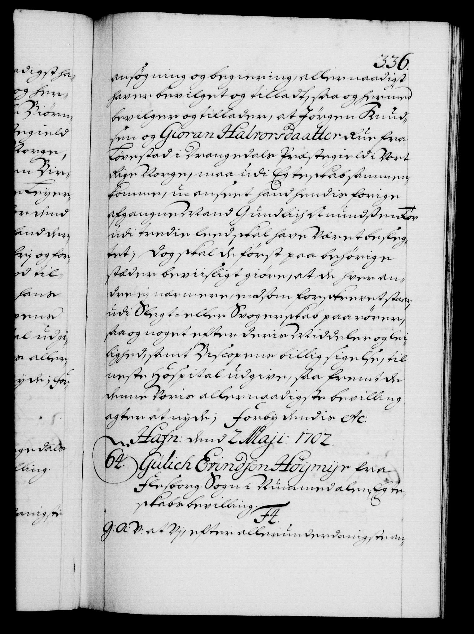 Danske Kanselli 1572-1799, AV/RA-EA-3023/F/Fc/Fca/Fcaa/L0018: Norske registre, 1699-1703, p. 336a