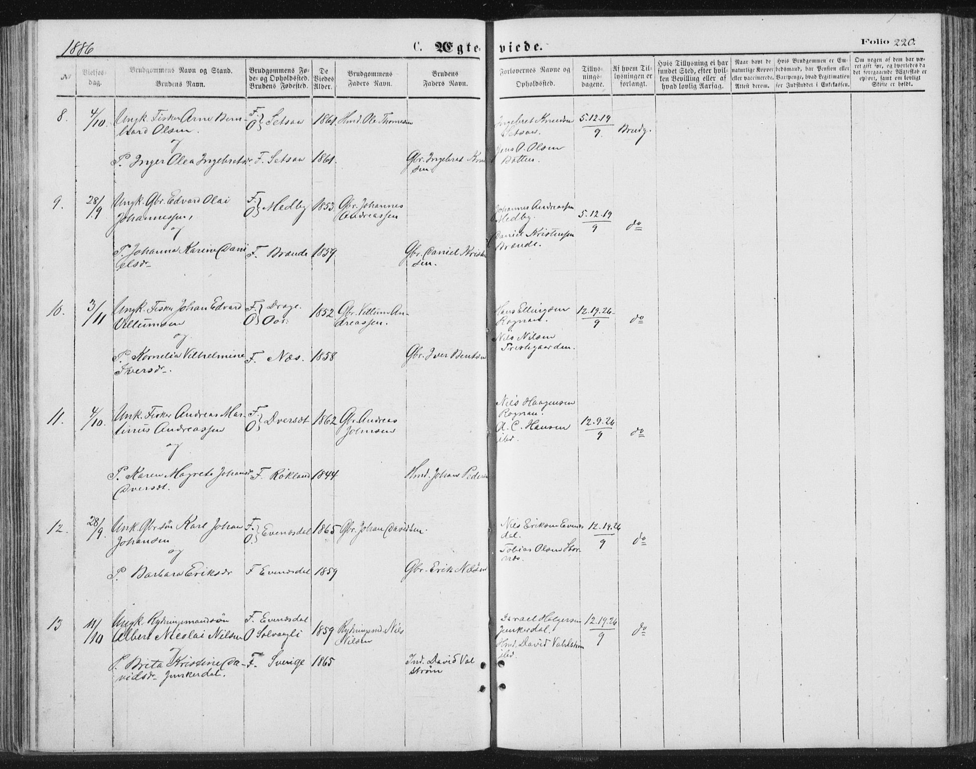 Ministerialprotokoller, klokkerbøker og fødselsregistre - Nordland, SAT/A-1459/847/L0668: Parish register (official) no. 847A08, 1872-1886, p. 220