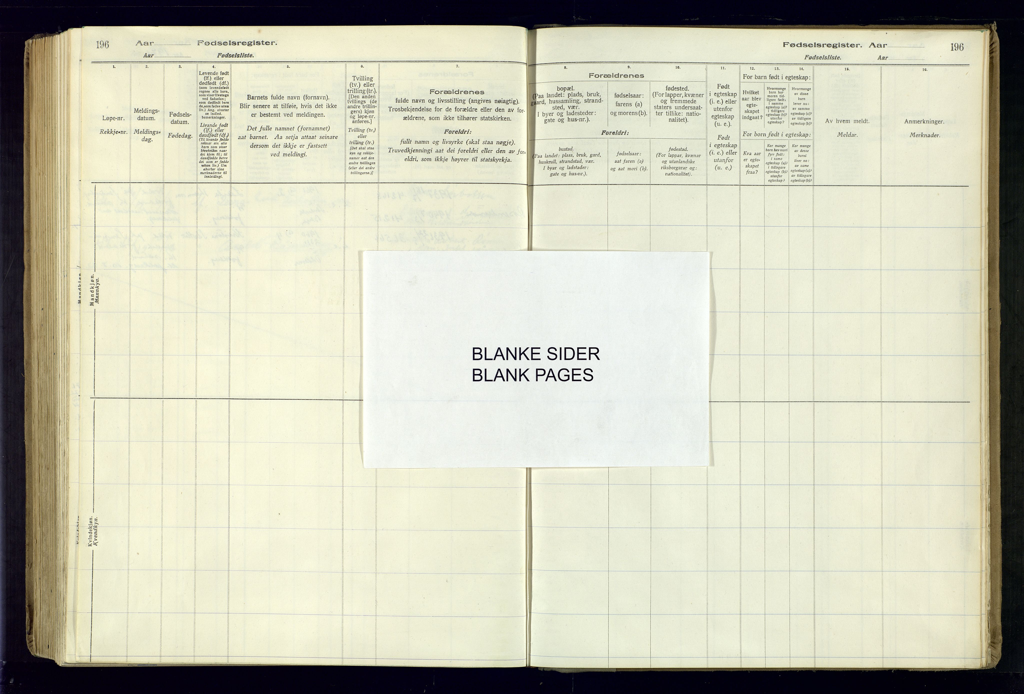 Oddernes sokneprestkontor, SAK/1111-0033/J/Ja/L0007: Birth register no. 7, 1916-1971, p. 196