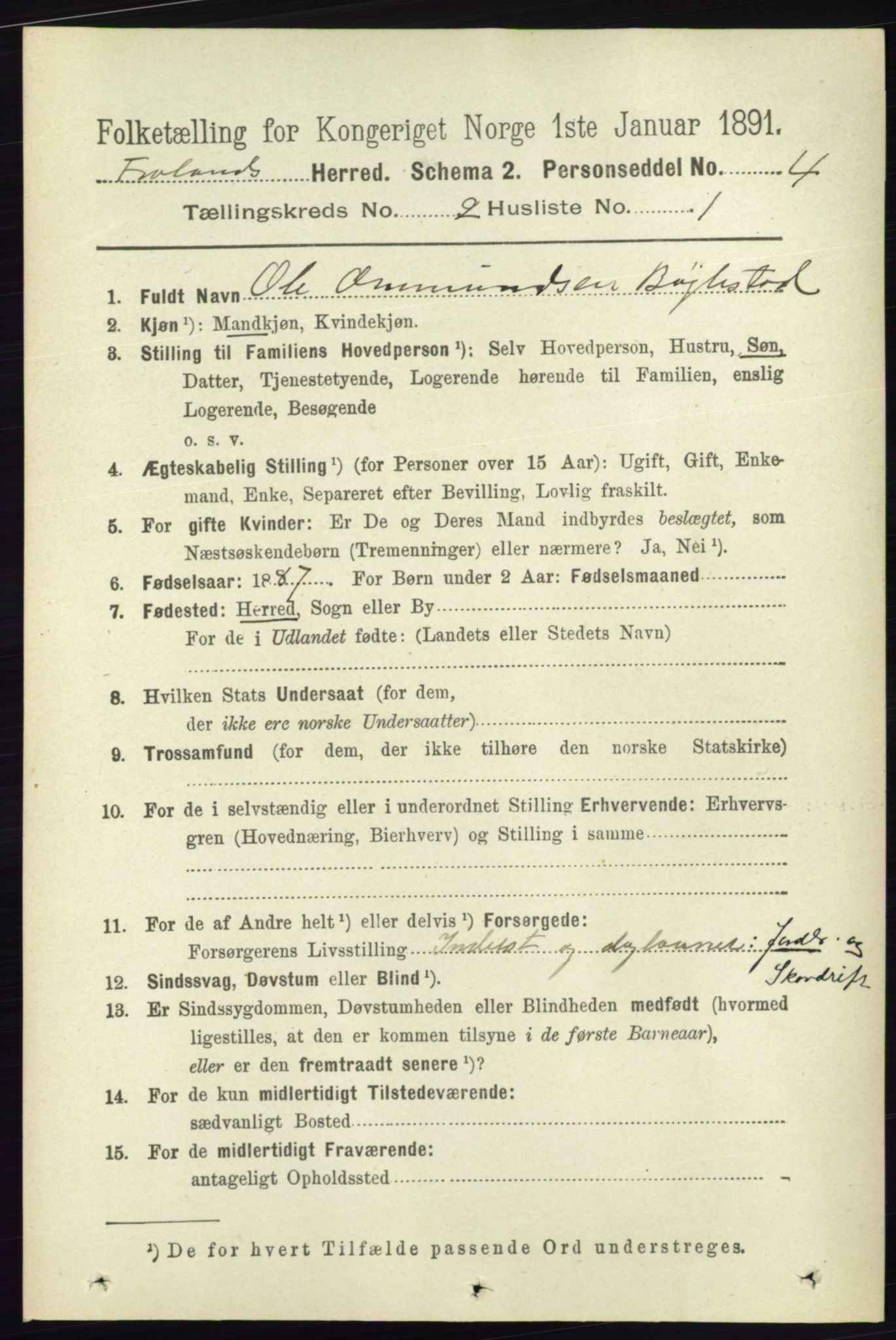 RA, 1891 census for 0919 Froland, 1891, p. 481