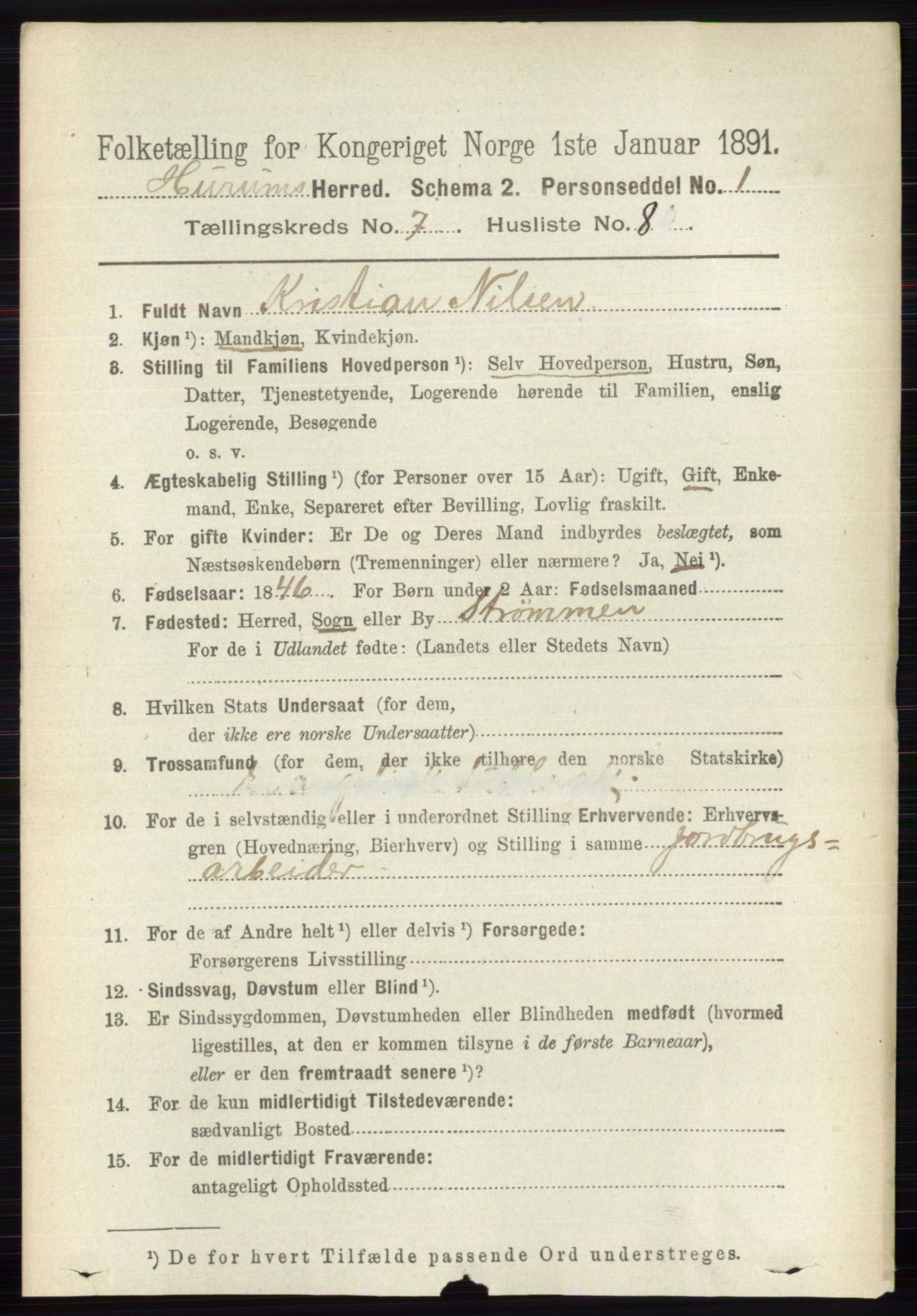 RA, 1891 census for 0628 Hurum, 1891, p. 2326