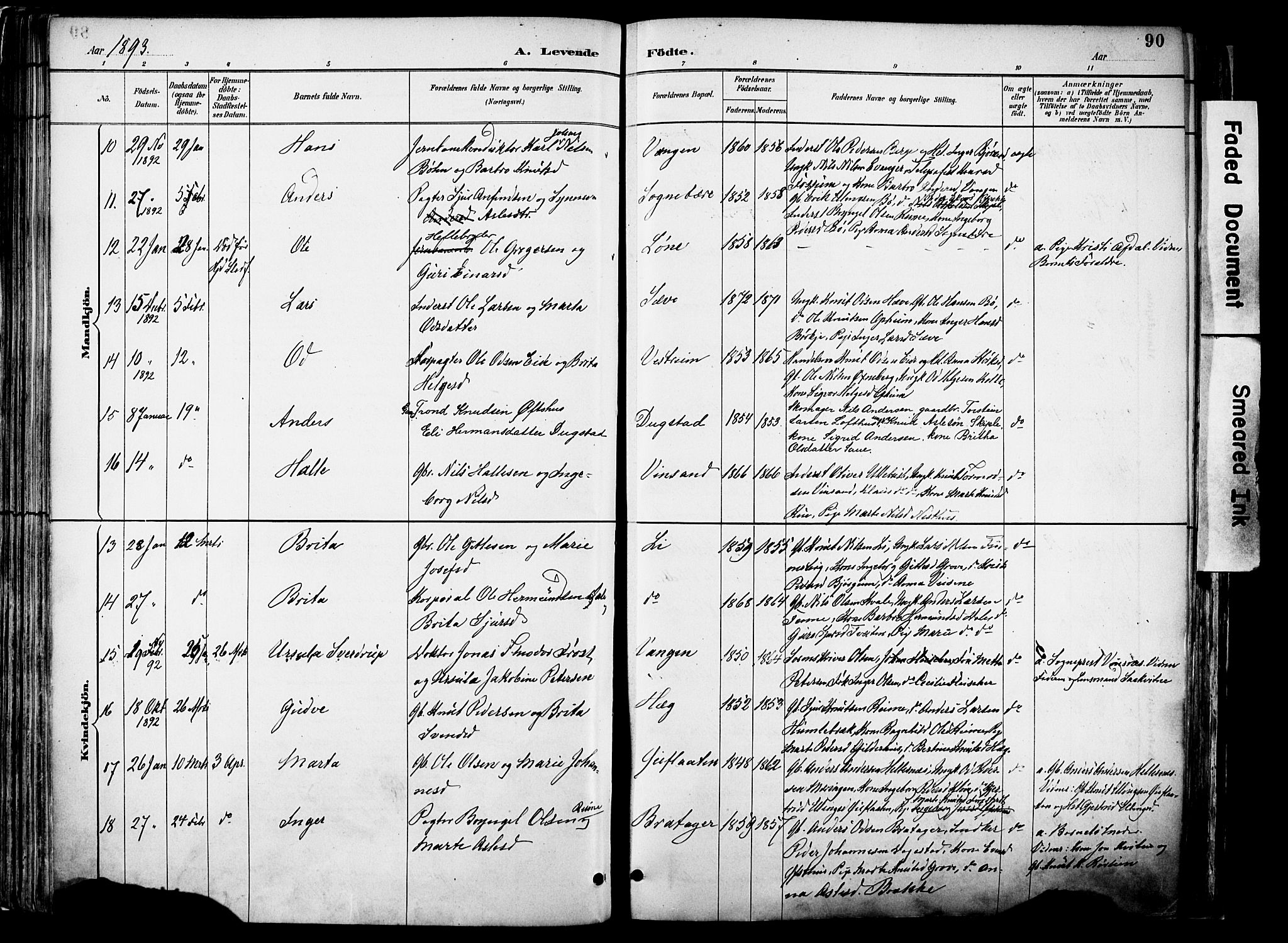 Voss sokneprestembete, AV/SAB-A-79001/H/Haa: Parish register (official) no. A 21, 1887-1903, p. 90