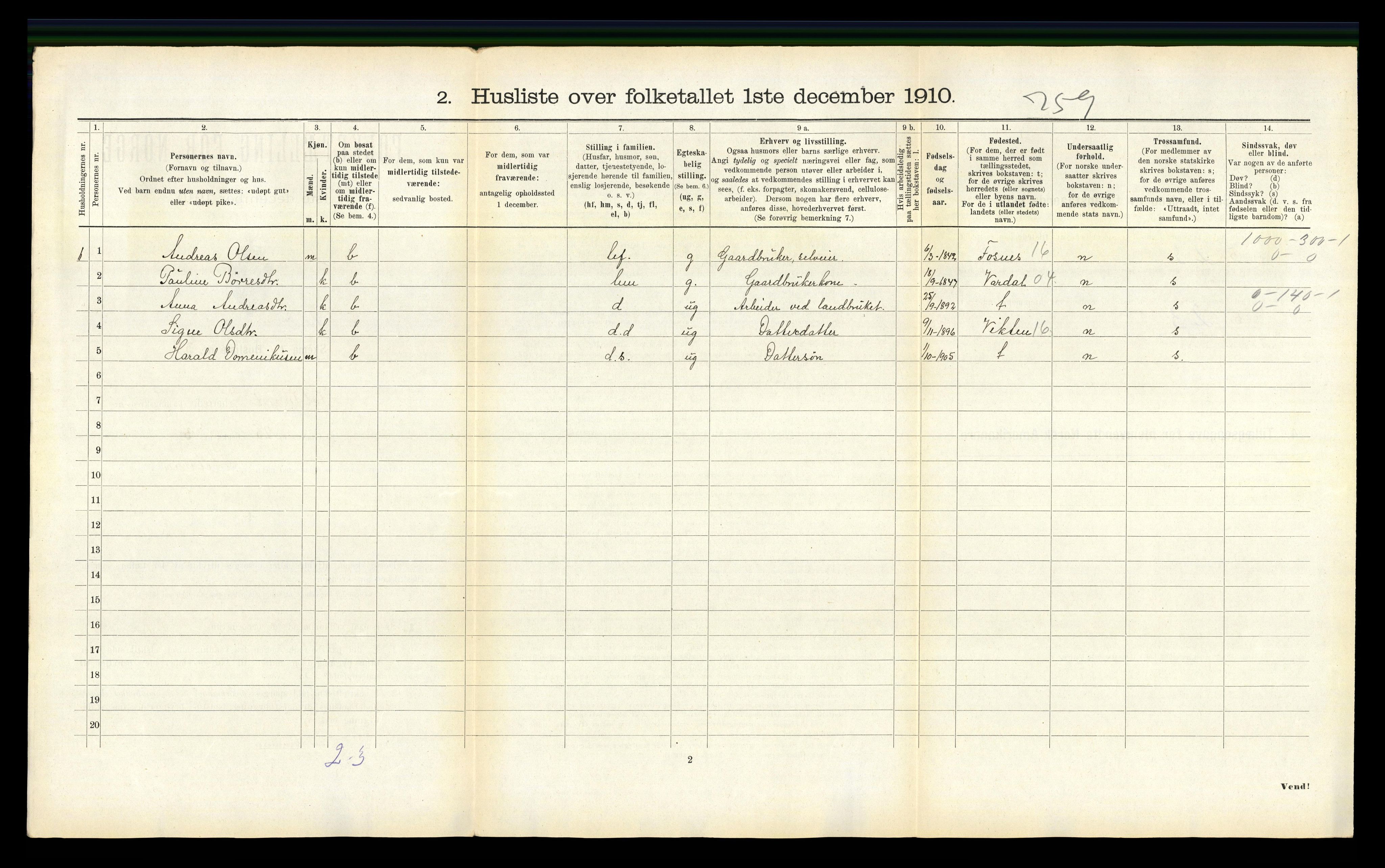 RA, 1910 census for Foldereid, 1910, p. 291