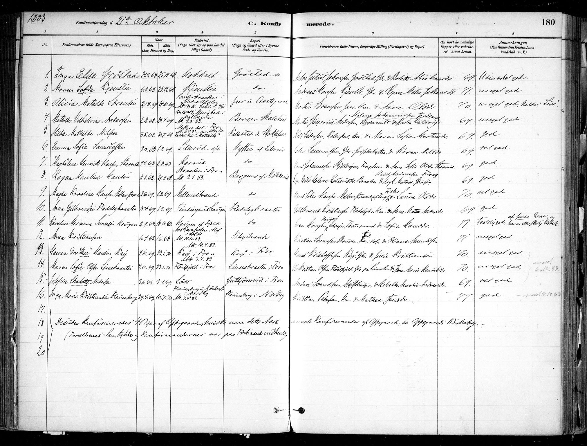 Nesodden prestekontor Kirkebøker, SAO/A-10013/F/Fa/L0009: Parish register (official) no. I 9, 1880-1915, p. 180