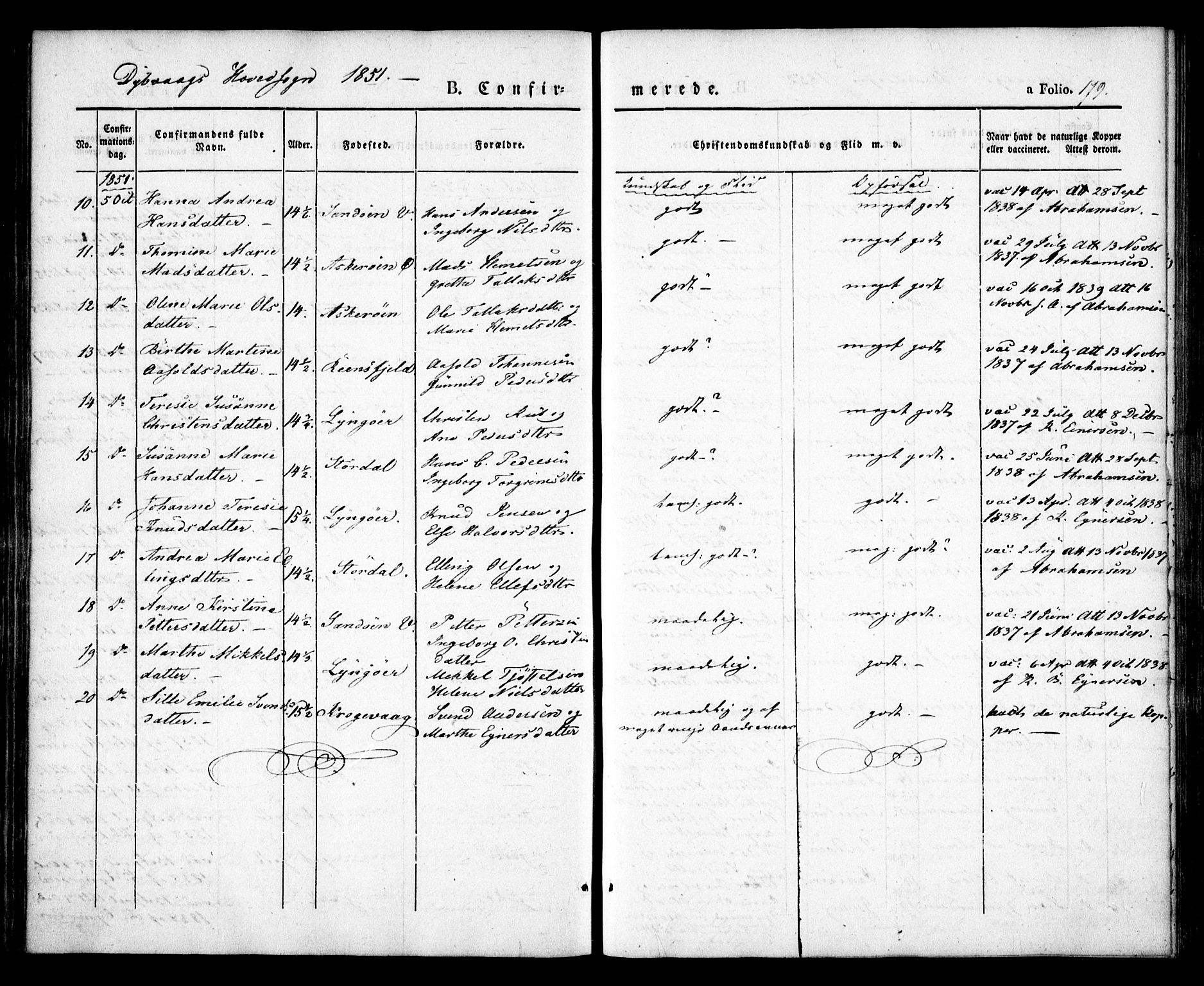 Dypvåg sokneprestkontor, AV/SAK-1111-0007/F/Fa/Faa/L0005: Parish register (official) no. A 5, 1841-1854, p. 179