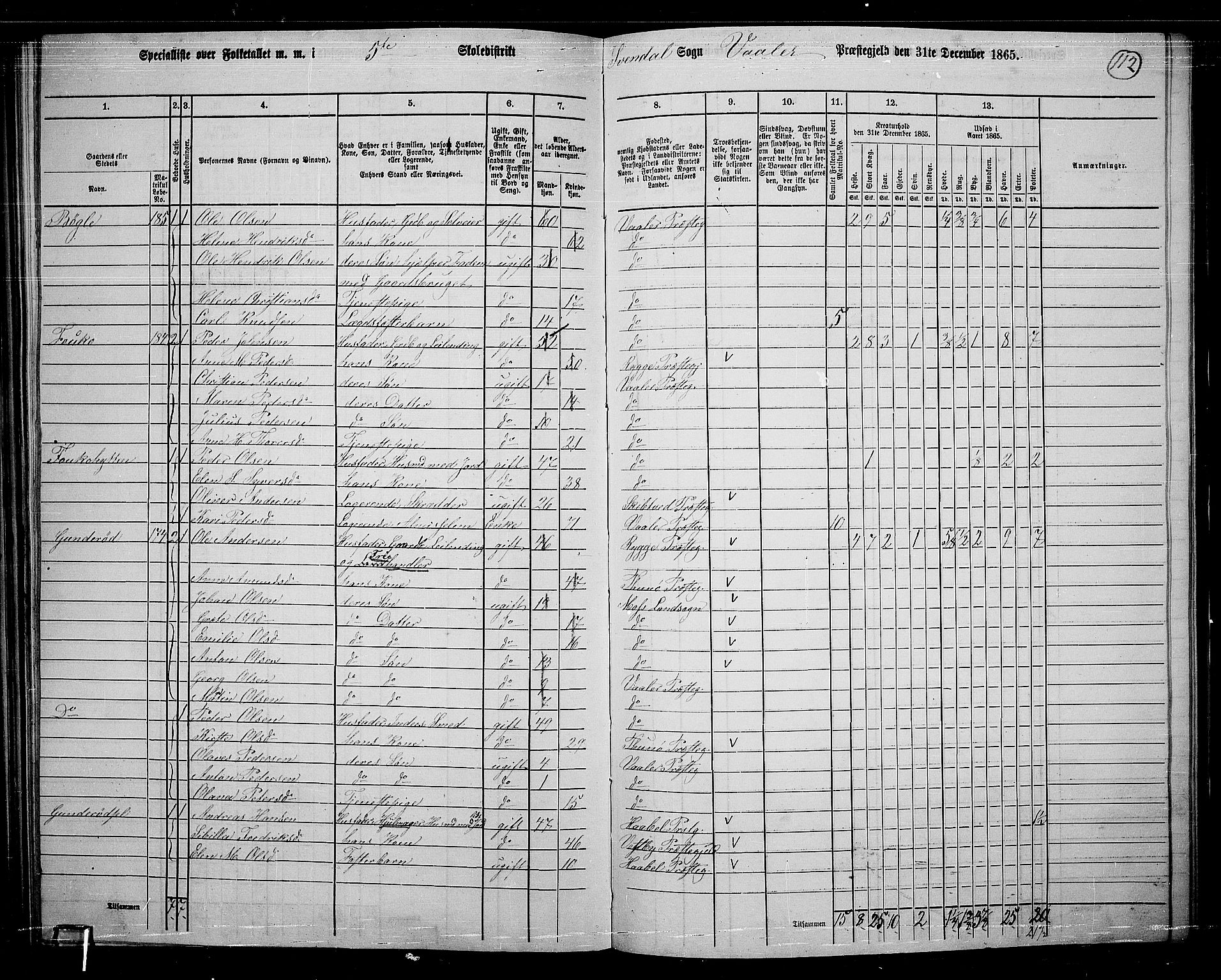 RA, 1865 census for Våler, 1865, p. 98