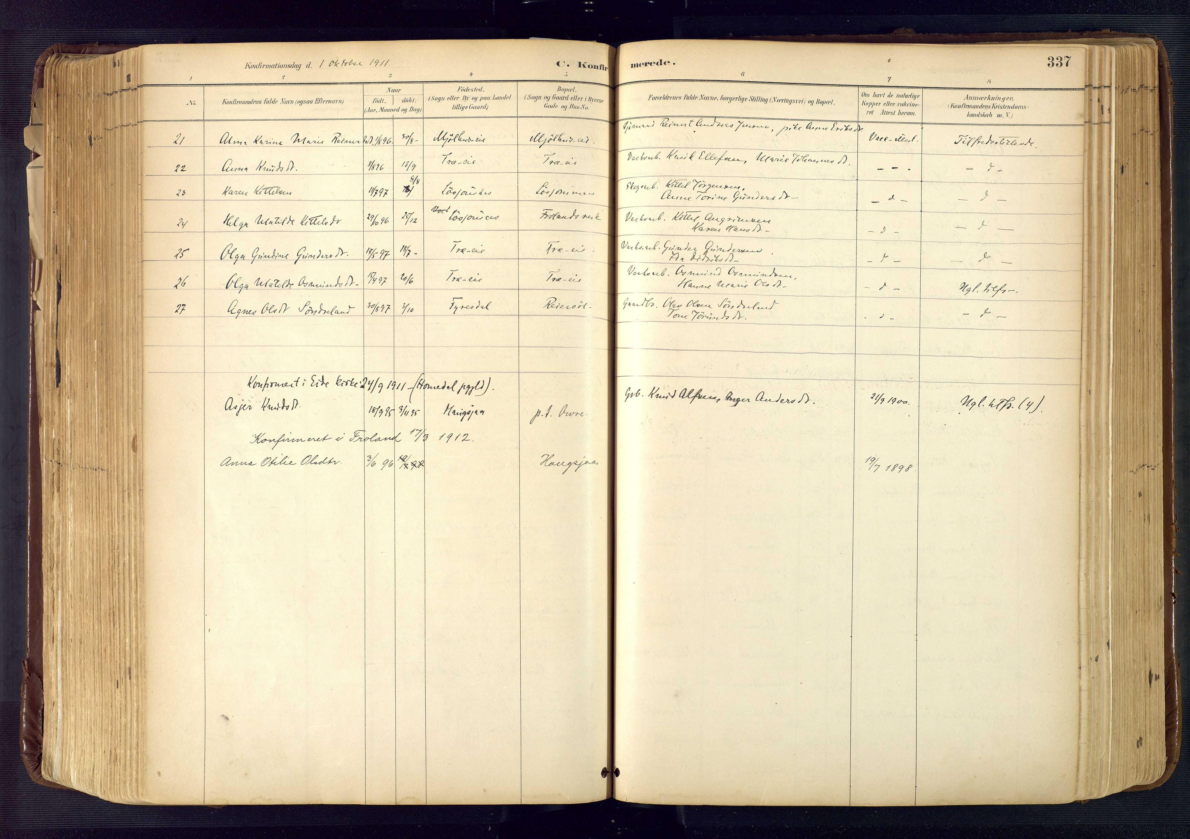 Froland sokneprestkontor, AV/SAK-1111-0013/F/Fa/L0005: Parish register (official) no. A 5, 1882-1921, p. 337