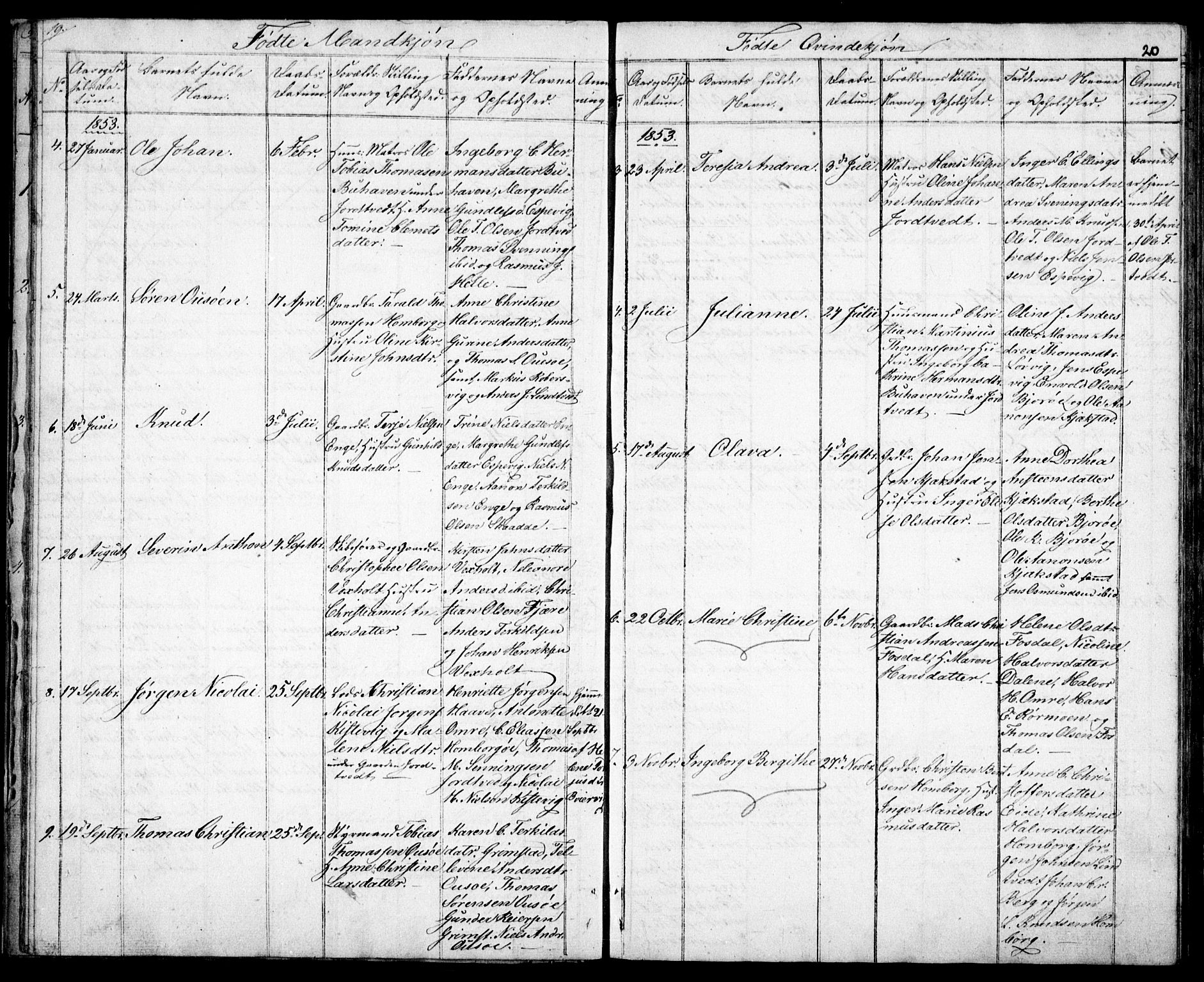 Hommedal sokneprestkontor, AV/SAK-1111-0023/F/Fb/Fba/L0002: Parish register (copy) no. B 2, 1841-1863, p. 20