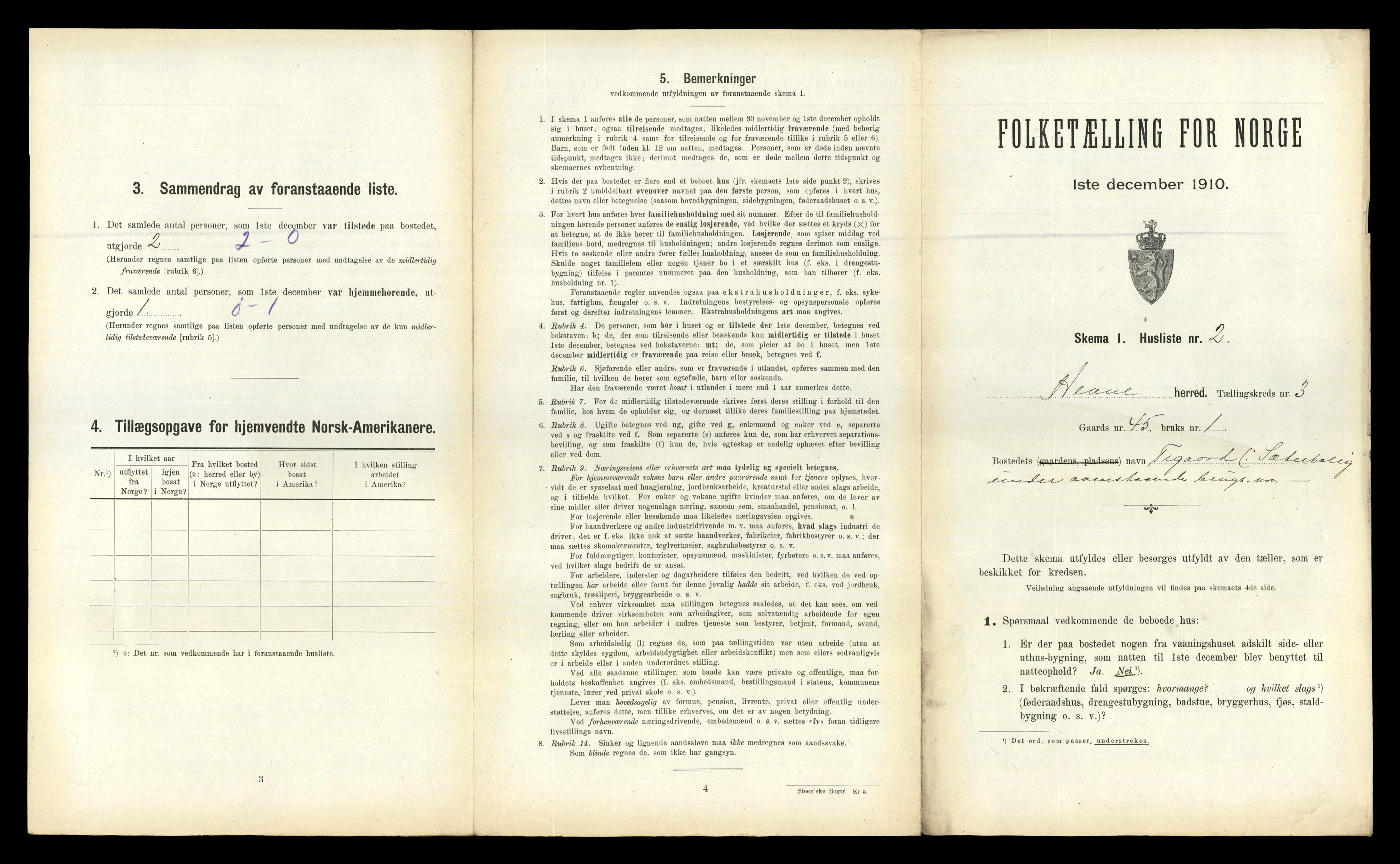 RA, 1910 census for Hemne, 1910, p. 335