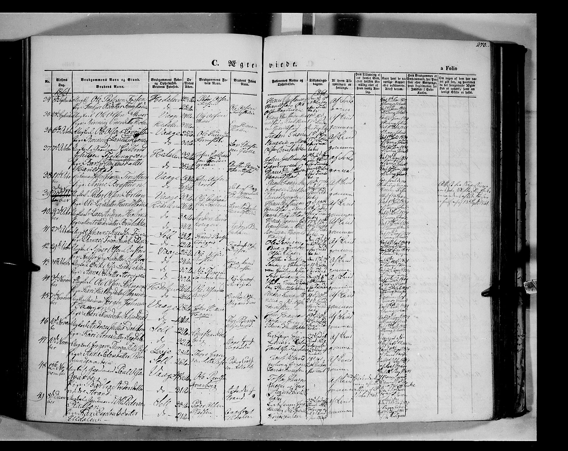 Vågå prestekontor, SAH/PREST-076/H/Ha/Haa/L0006: Parish register (official) no. 6 /1, 1856-1872, p. 270