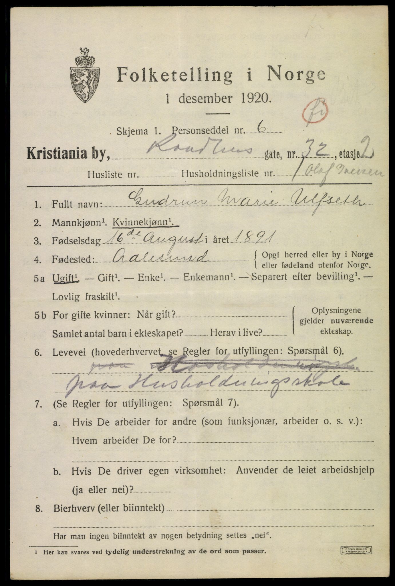 SAO, 1920 census for Kristiania, 1920, p. 461119