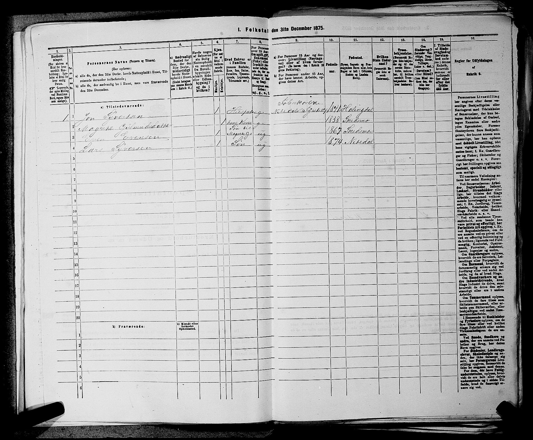 RA, 1875 census for 0233P Nittedal, 1875, p. 201