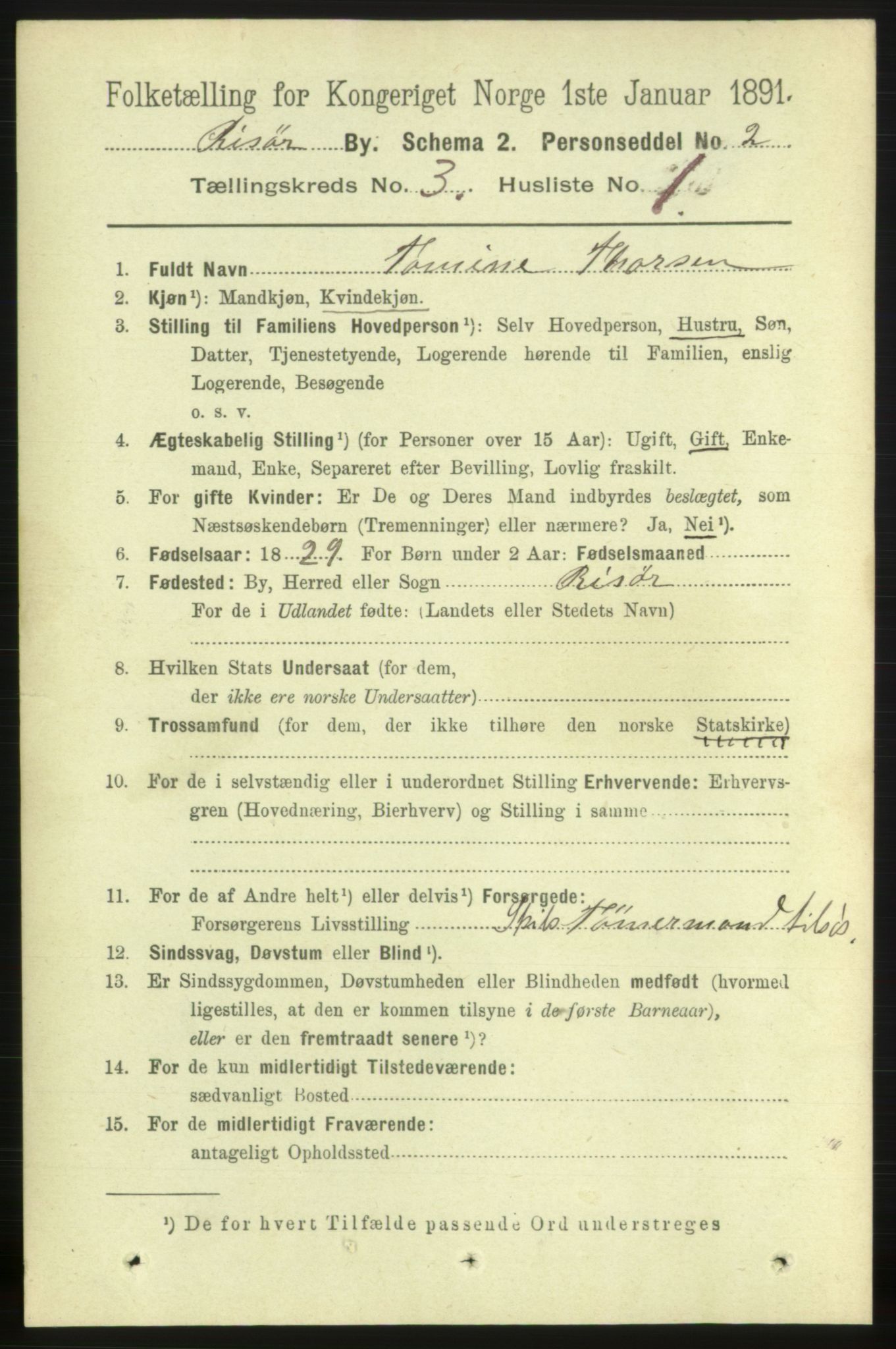 RA, 1891 census for 0901 Risør, 1891, p. 3110