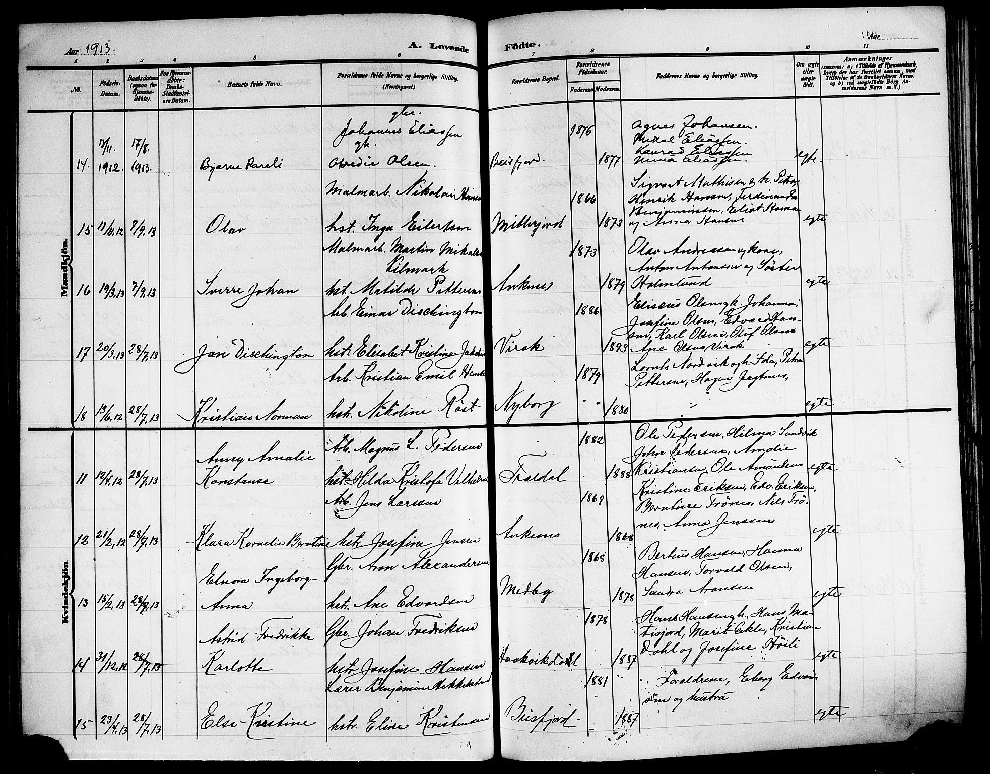 Ministerialprotokoller, klokkerbøker og fødselsregistre - Nordland, AV/SAT-A-1459/866/L0954: Parish register (copy) no. 866C03, 1905-1923