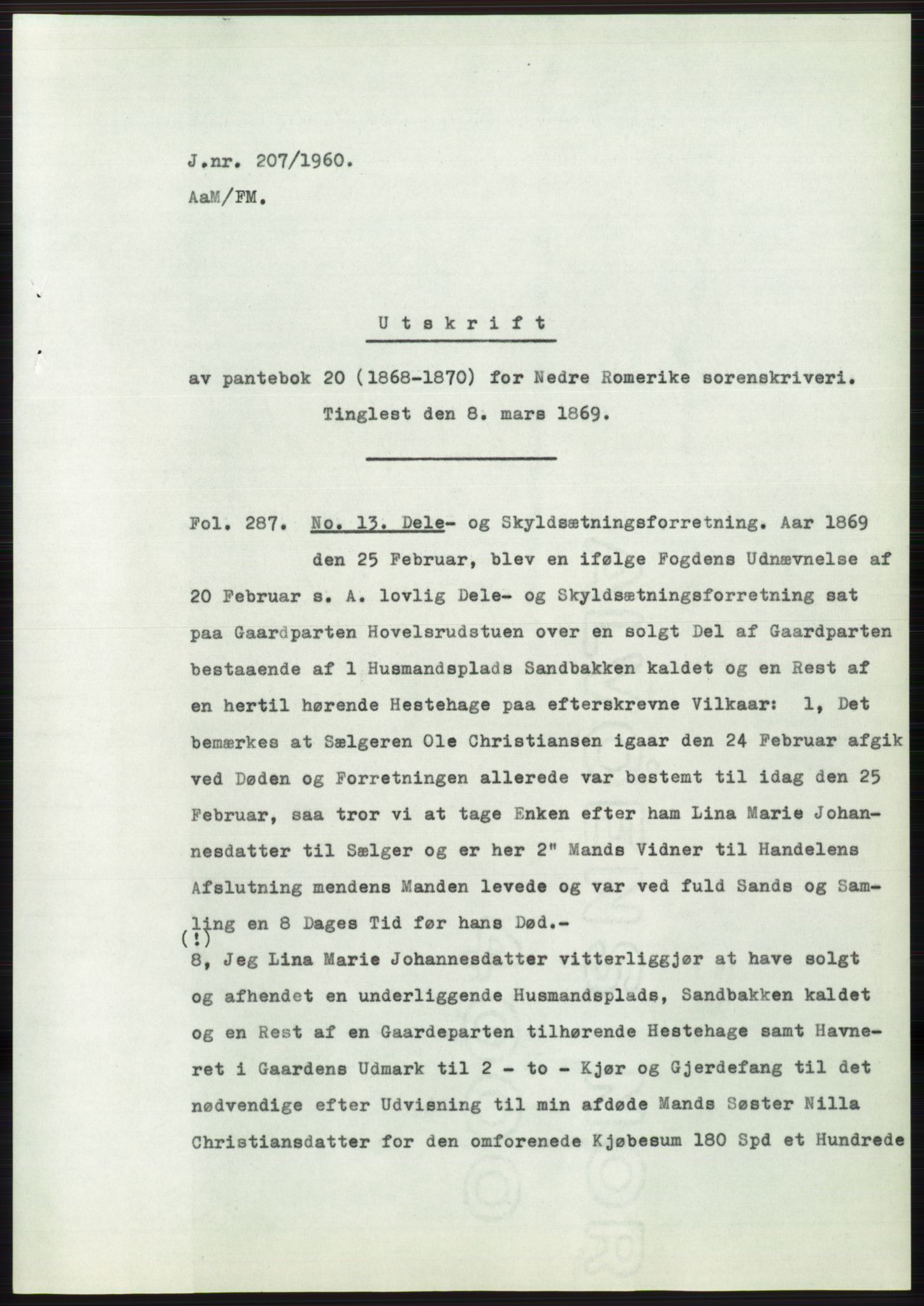 Statsarkivet i Oslo, SAO/A-10621/Z/Zd/L0011: Avskrifter, j.nr 4-798/1960, 1960, p. 129