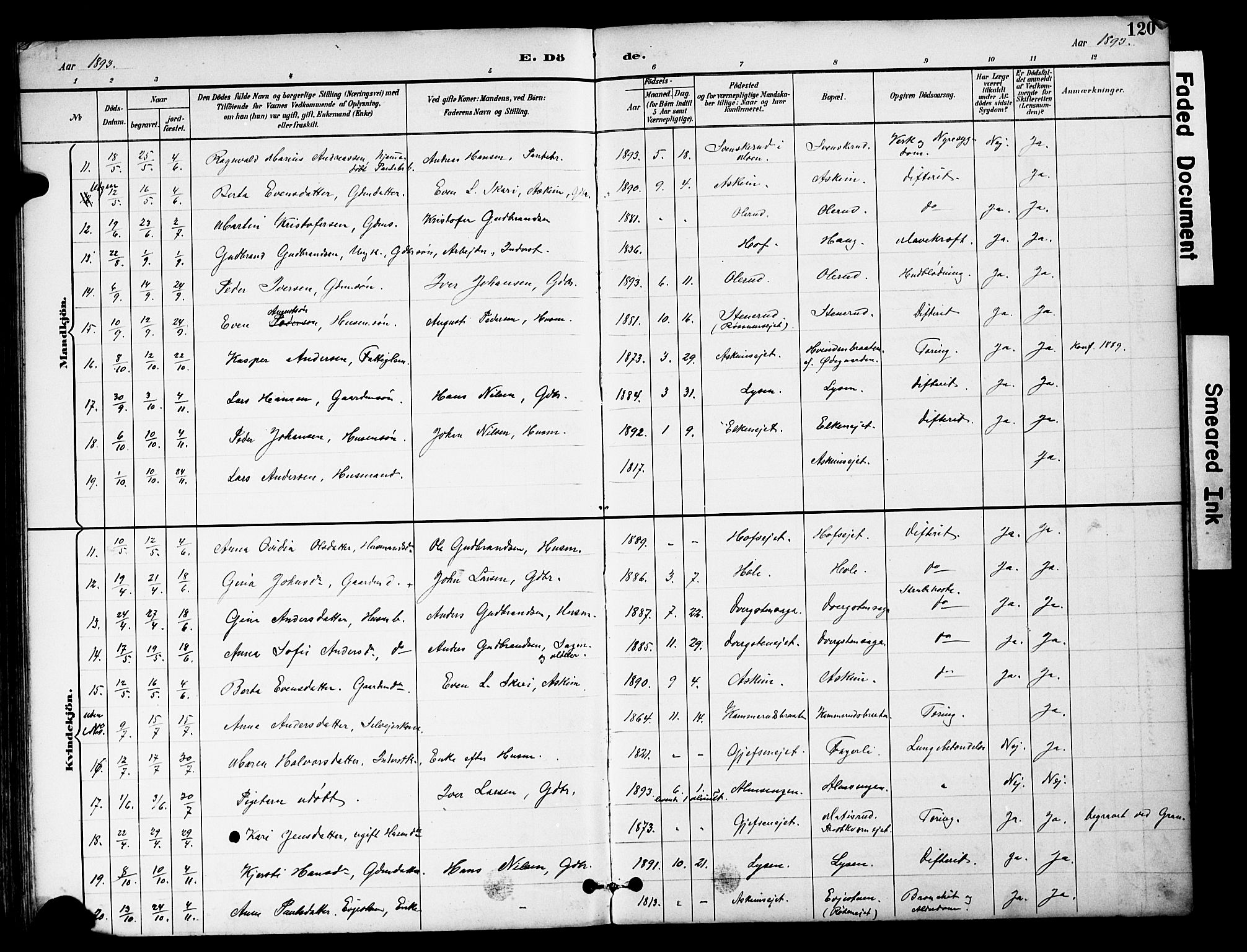 Brandbu prestekontor, AV/SAH-PREST-114/H/Ha/Hab/L0006: Parish register (copy) no. 6, 1893-1902, p. 120