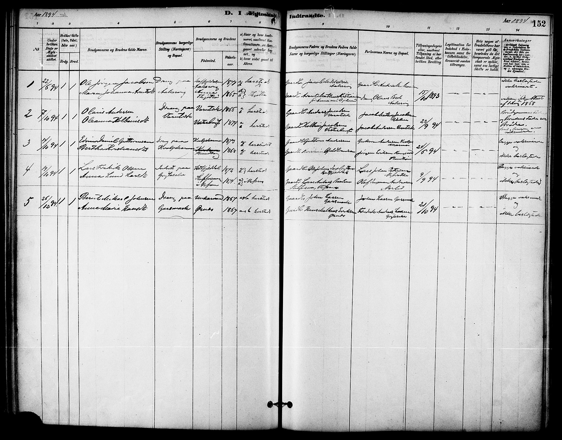 Ministerialprotokoller, klokkerbøker og fødselsregistre - Nordland, AV/SAT-A-1459/823/L0325: Parish register (official) no. 823A02, 1878-1898, p. 152