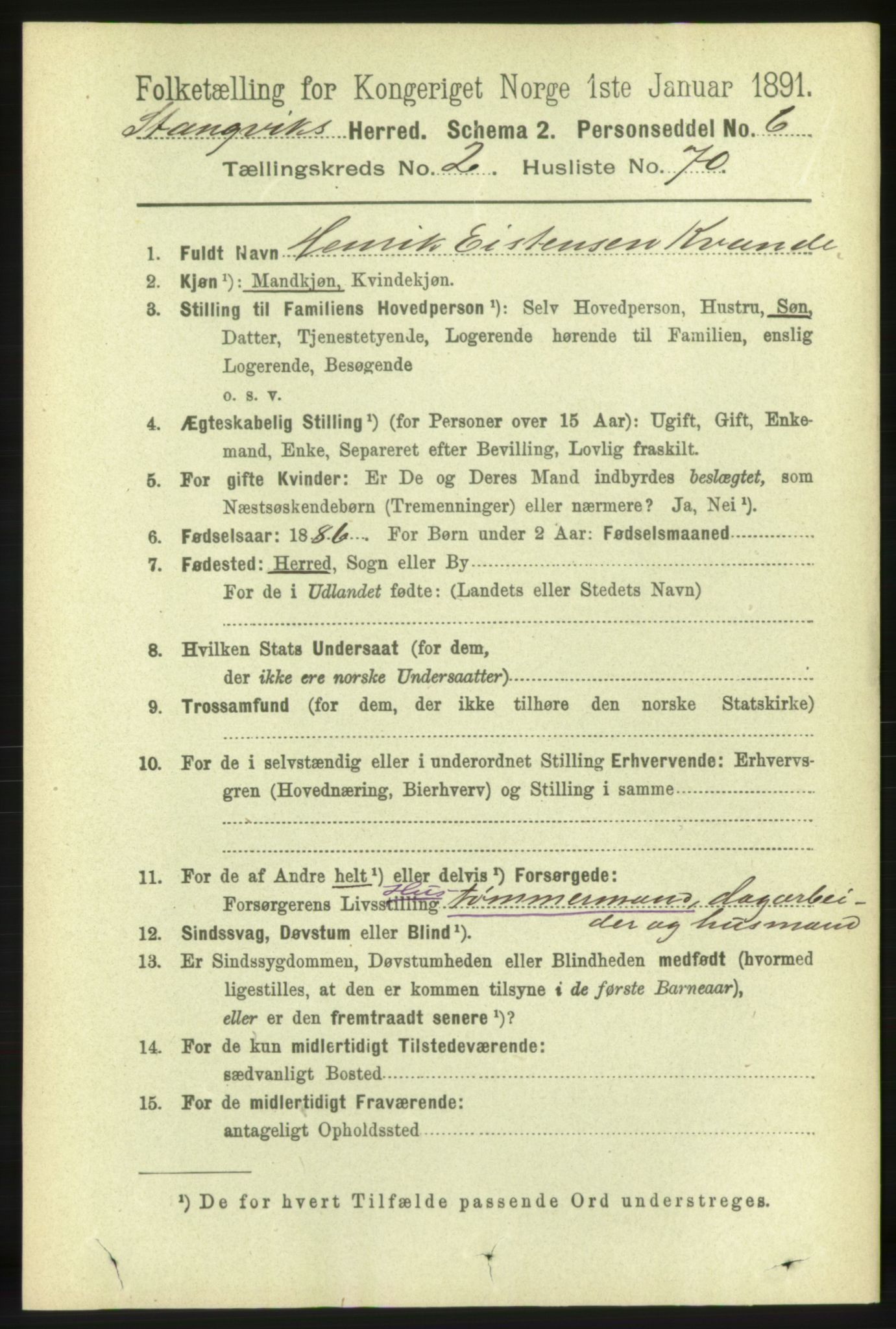 RA, 1891 census for 1564 Stangvik, 1891, p. 1155