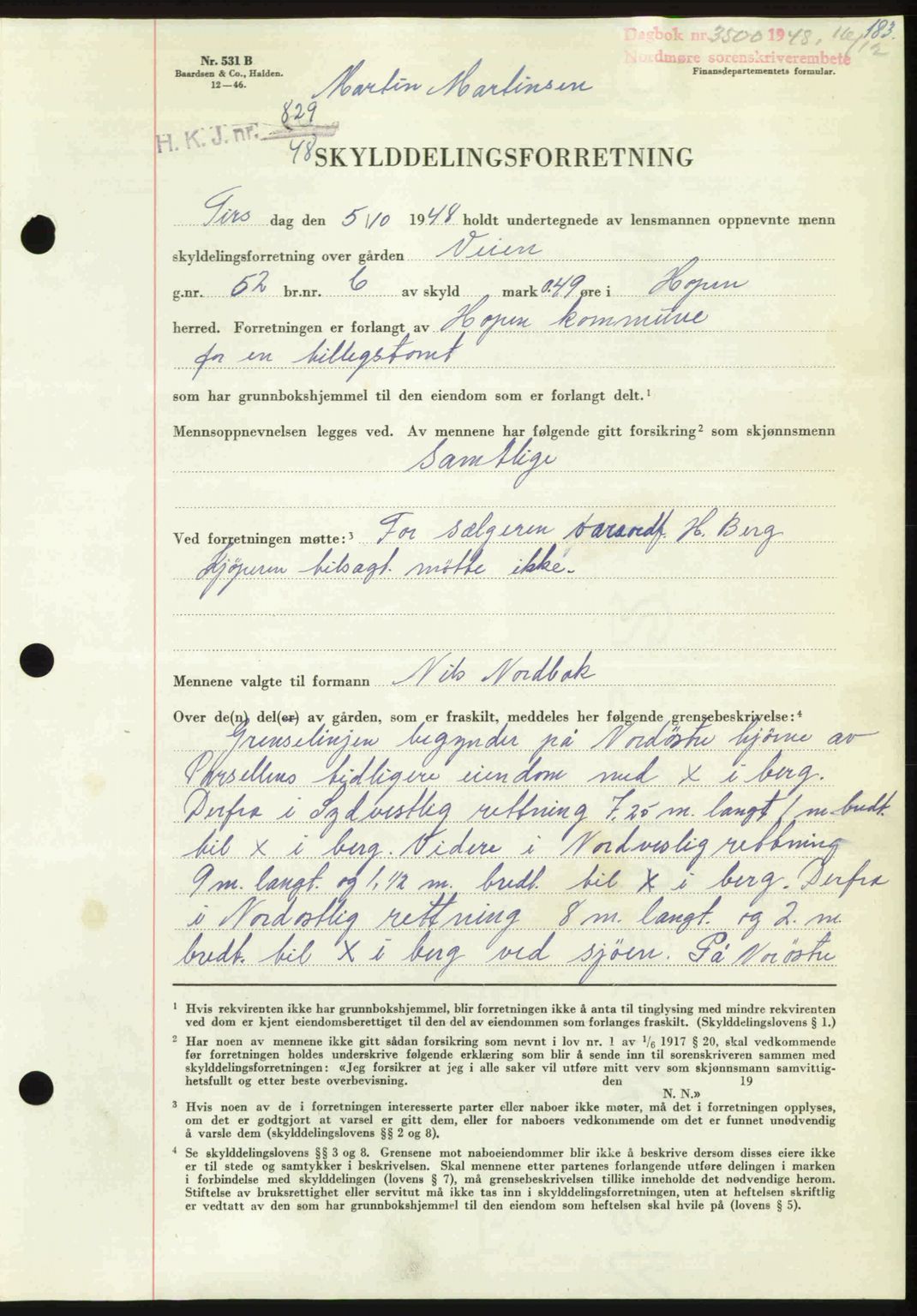 Nordmøre sorenskriveri, AV/SAT-A-4132/1/2/2Ca: Mortgage book no. A110, 1948-1949, Diary no: : 3500/1948