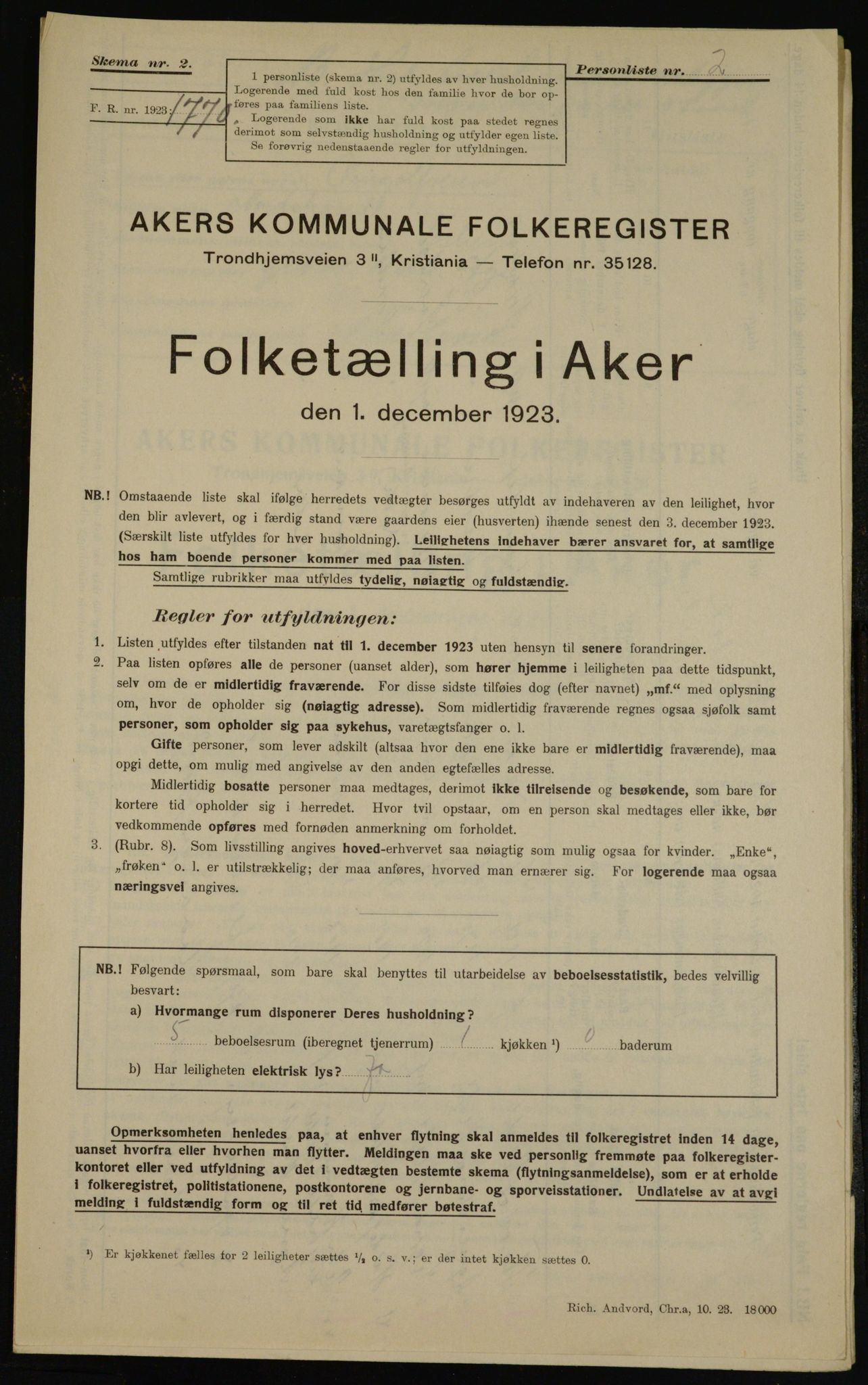 , Municipal Census 1923 for Aker, 1923, p. 46736