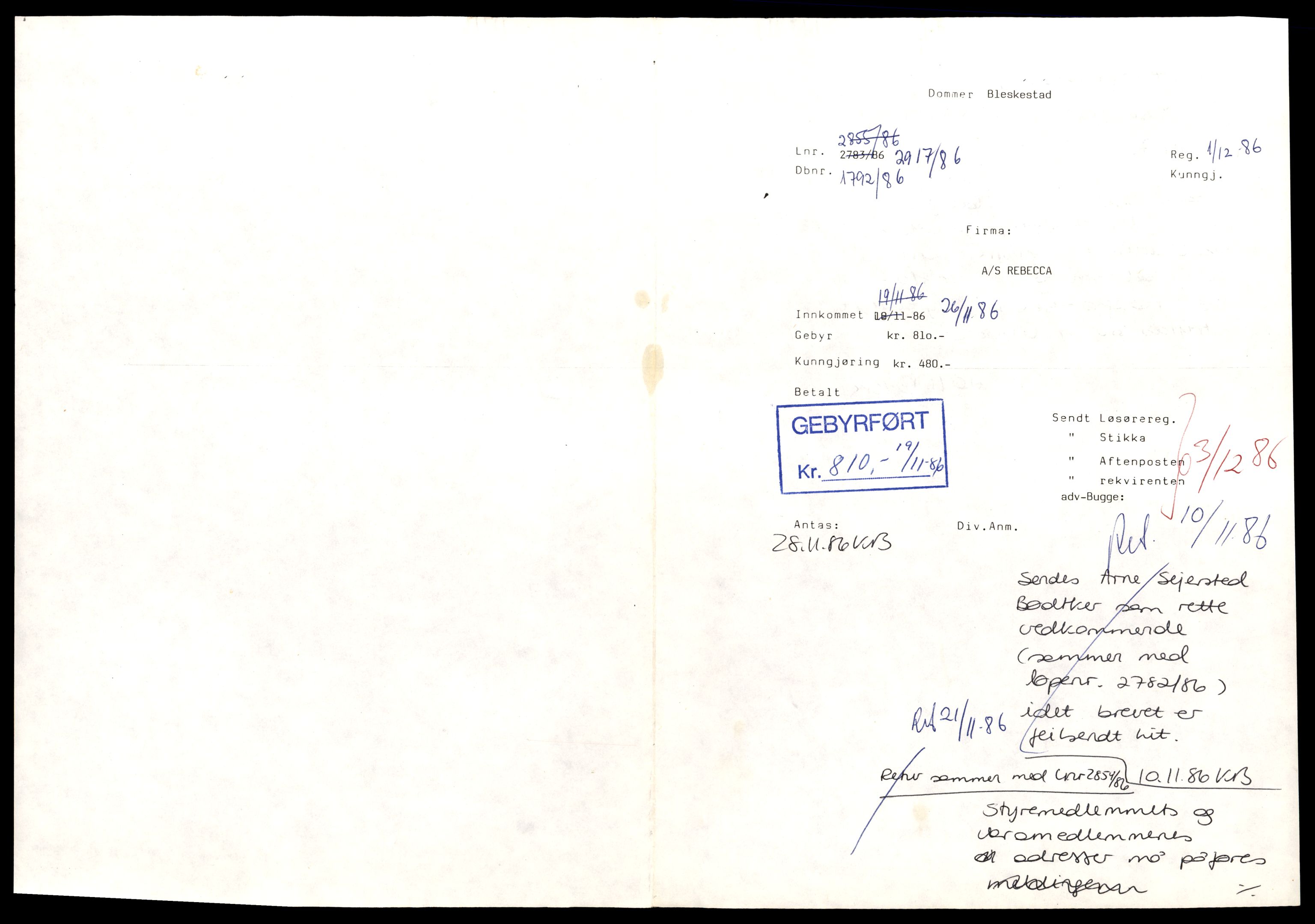 Asker og Bærum tingrett, AV/SAT-A-10379/K/Kb/Kbb/L0131: Aksjeselskap og andelslag i Bærum, Reb - Rii, 1944-1989