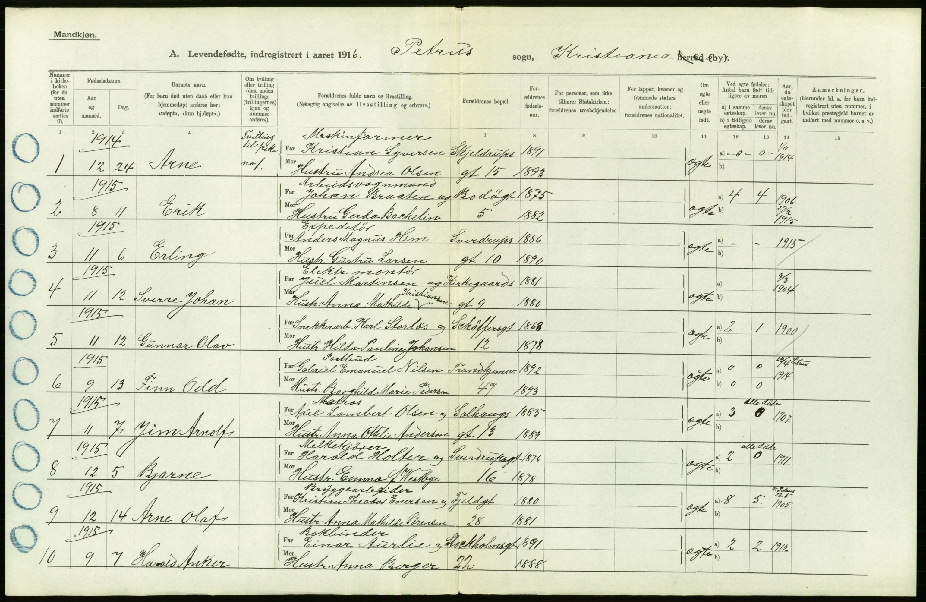 Statistisk sentralbyrå, Sosiodemografiske emner, Befolkning, RA/S-2228/D/Df/Dfb/Dfbf/L0006: Kristiania: Levendefødte menn og kvinner., 1916, p. 548