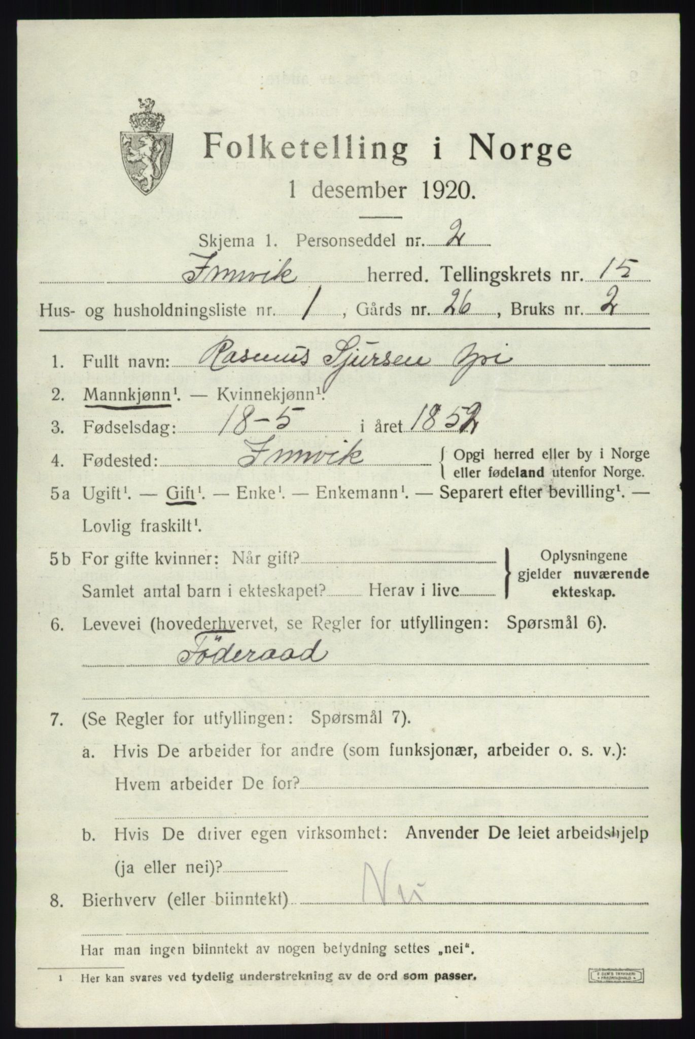 SAB, 1920 census for Innvik, 1920, p. 6115