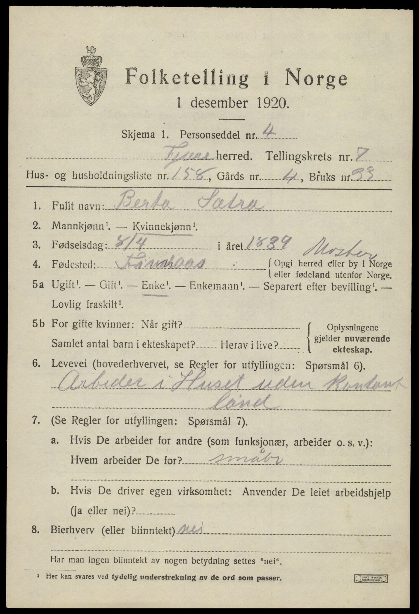 SAK, 1920 census for Fjære, 1920, p. 10035