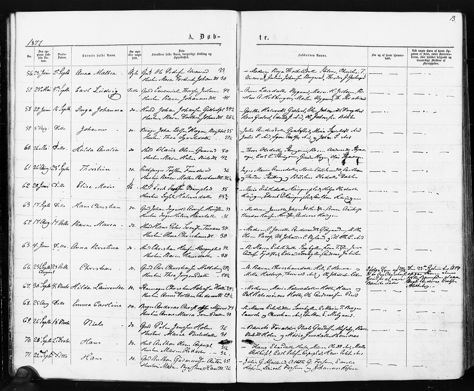 Spydeberg prestekontor Kirkebøker, AV/SAO-A-10924/F/Fa/L0007: Parish register (official) no. I 7, 1875-1885, p. 13