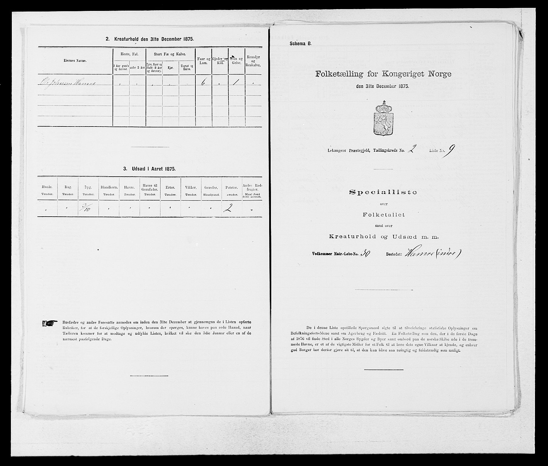 SAB, 1875 census for 1419P Leikanger, 1875, p. 119