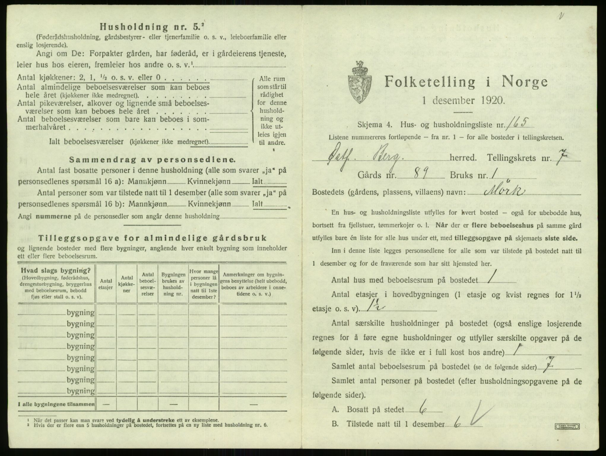 SAO, 1920 census for Berg, 1920, p. 1817