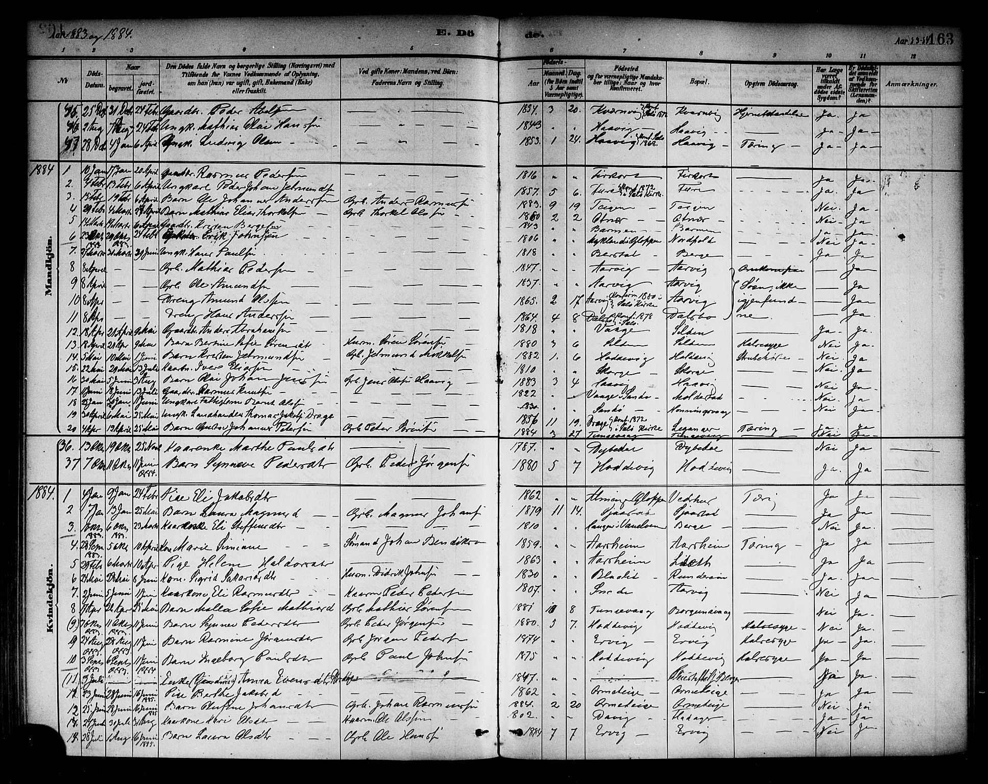 Selje sokneprestembete, SAB/A-99938/H/Ha/Haa/Haab: Parish register (official) no. B 1, 1881-1890, p. 163
